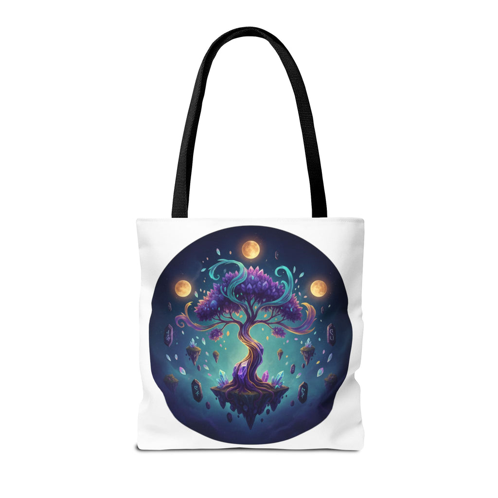 Mystic Floating Tree Tote Bag — Cosmic Moonlight Illustration All-Over Print