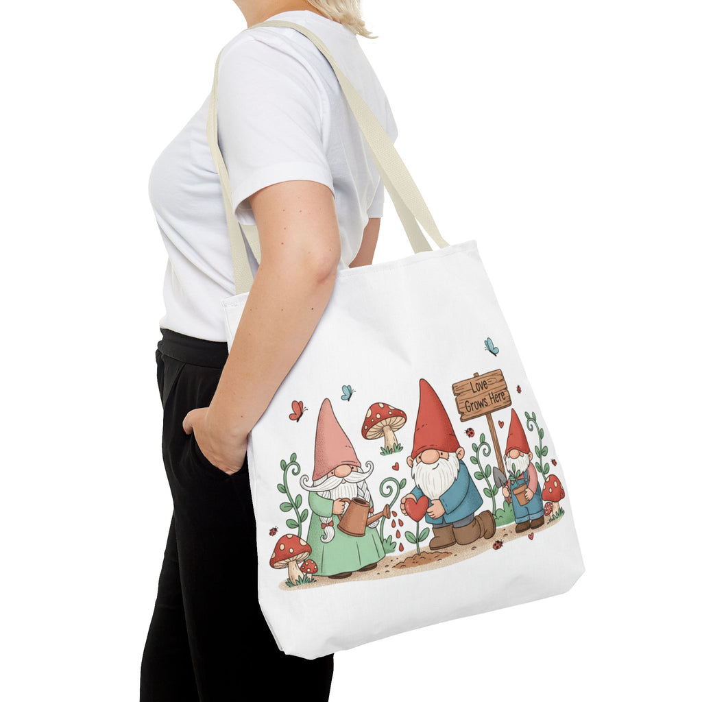 Gnome Garden Tote Bag — Cute Gardening Gnomes "Love Grows Here" Canvas Tote