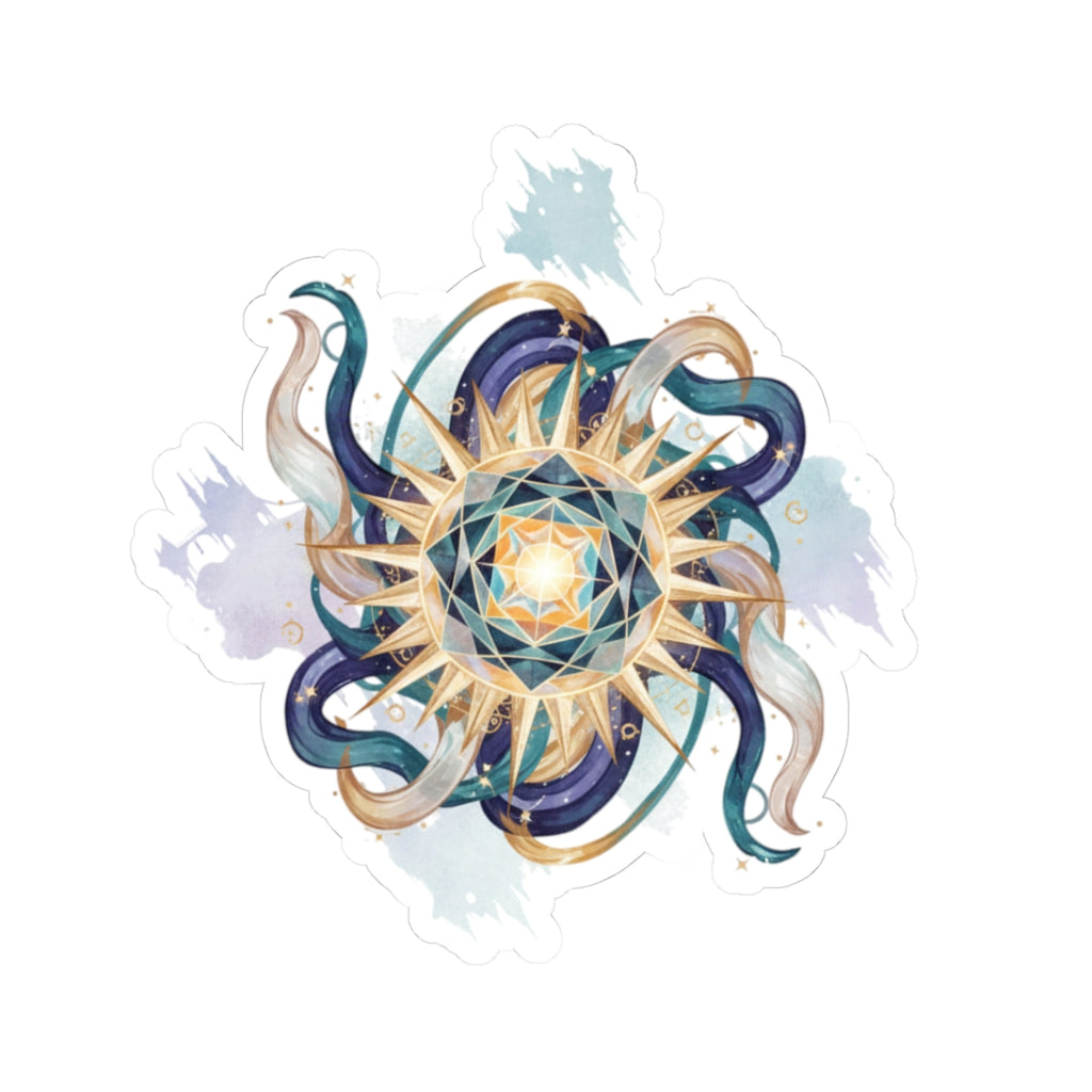 Mystic Sun Compass Kiss-Cut Sticker — Boho Celestial Mandala Decal for Laptops & Journals