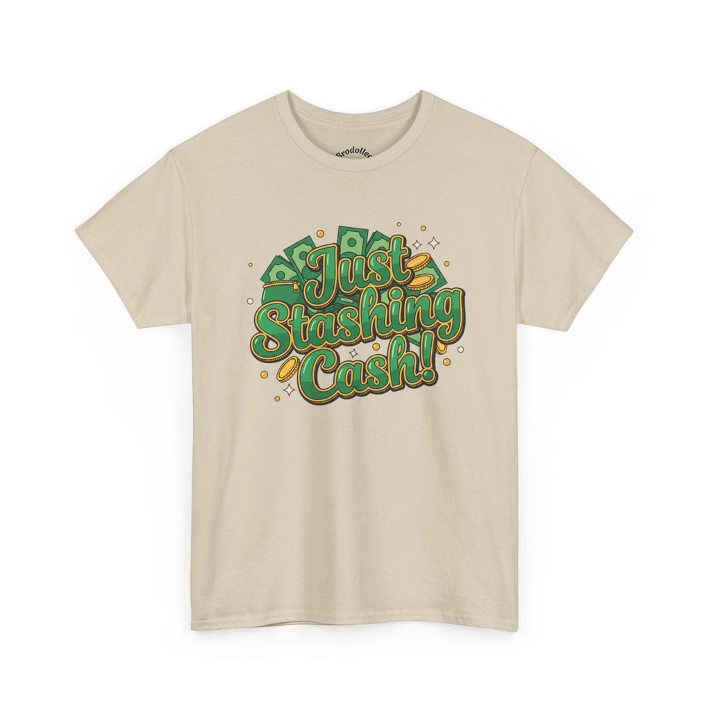 T‑Shirt — “Just Stashing Cash!” Retro Script Money Graphic Tee