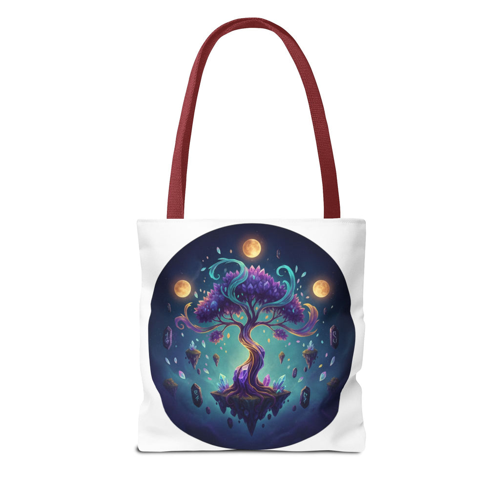 Mystic Floating Tree Tote Bag — Cosmic Moonlight Illustration All-Over Print