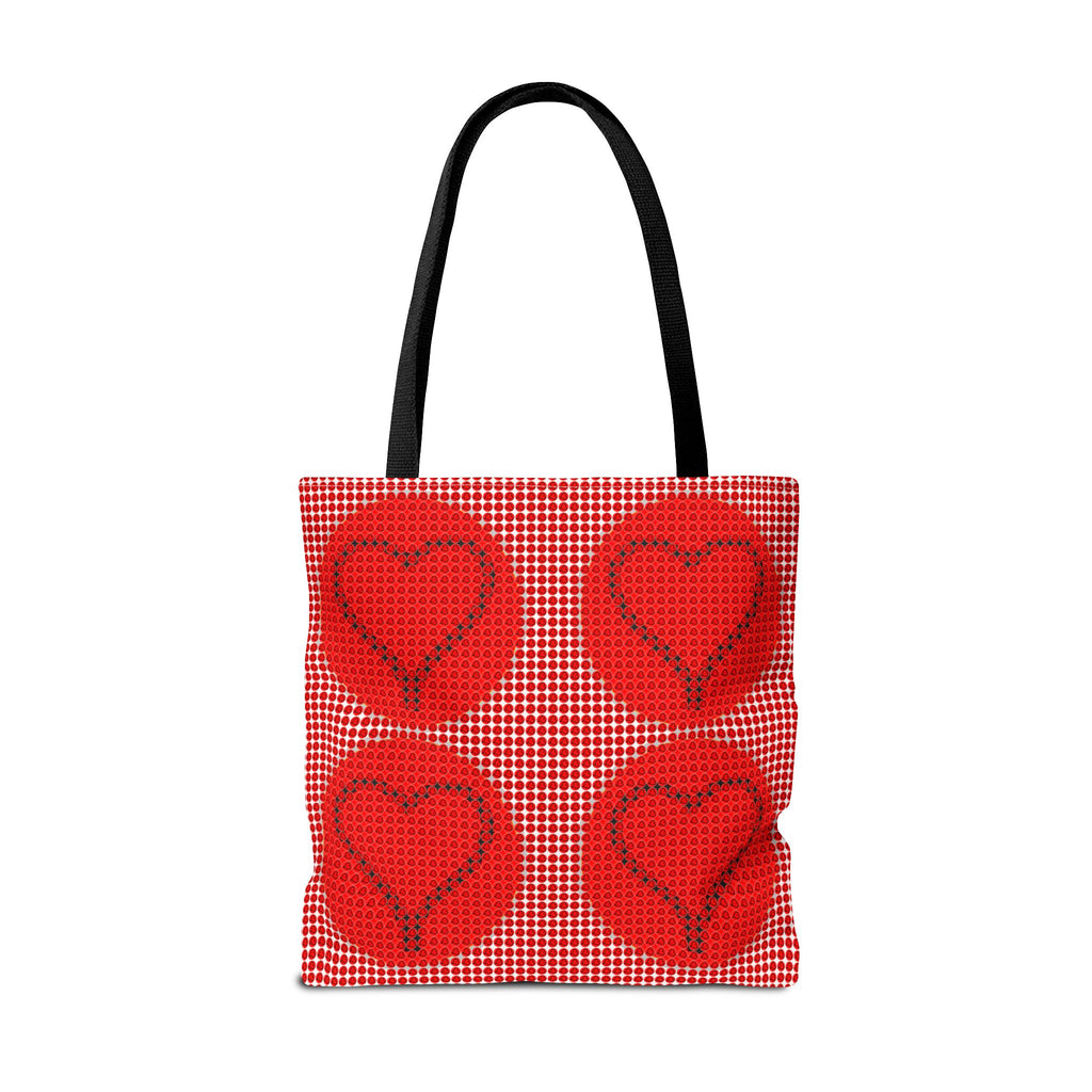 Heart Pattern Tote Bag — Red Valentine All-Over Print Canvas Tote