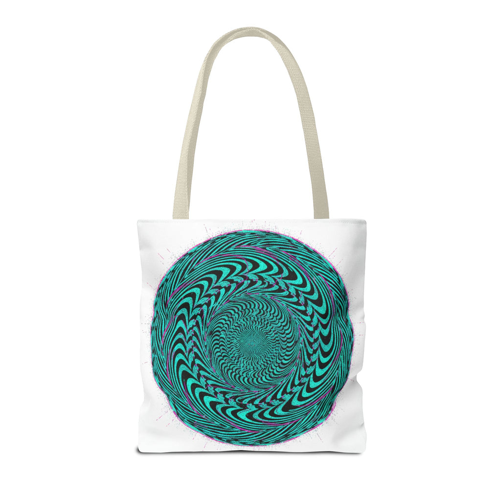 Psychedelic Spiral Tote Bag — Teal Optical Illusion All-Over Print
