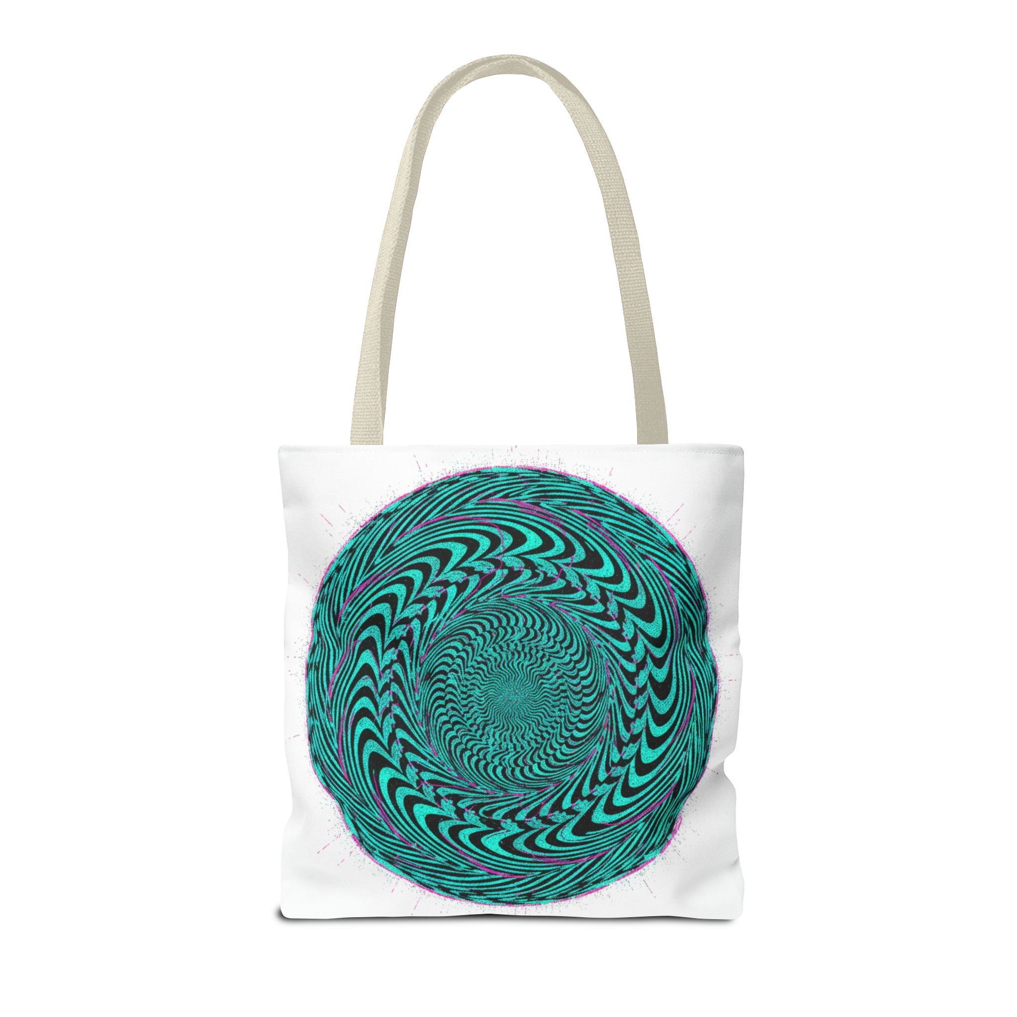 Psychedelic Spiral Tote Bag — Teal Optical Illusion All-Over Print