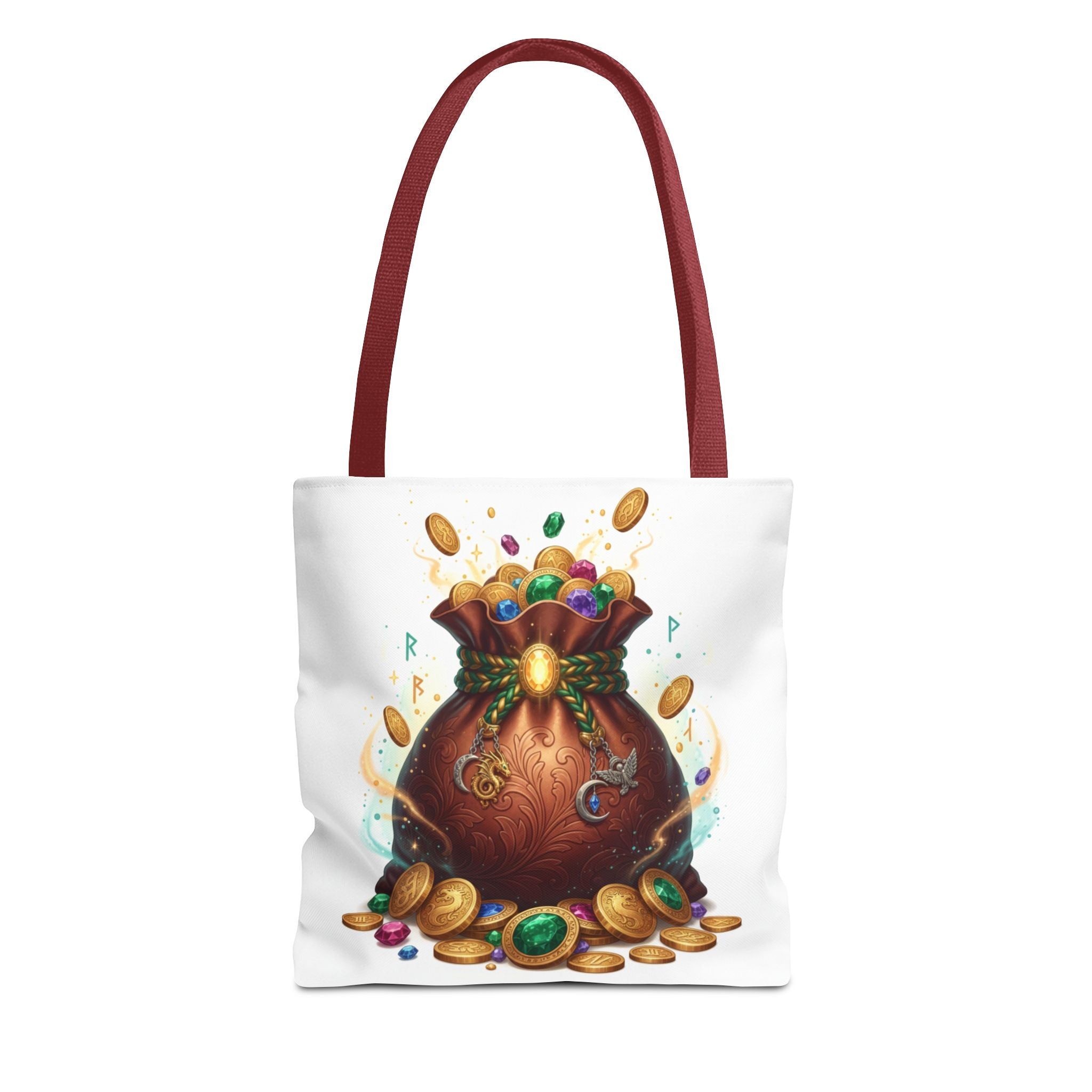 Treasure Pouch Tote Bag — Colorful Gem & Gold Coin All-Over Print Tote
