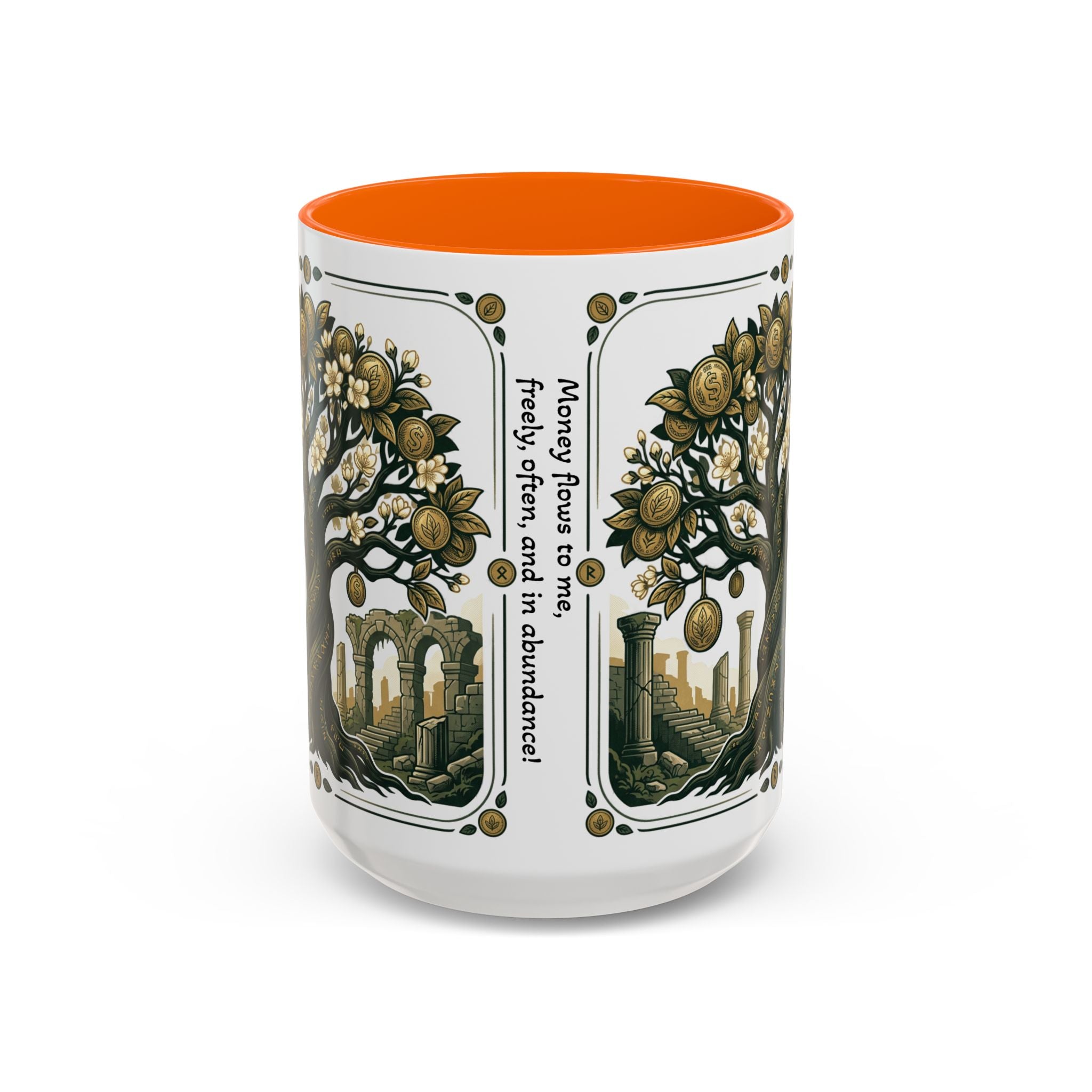 Ornate Tree of Coins Coffee Mug — Gold Ruins Accent Ceramic Mug (11/15oz)