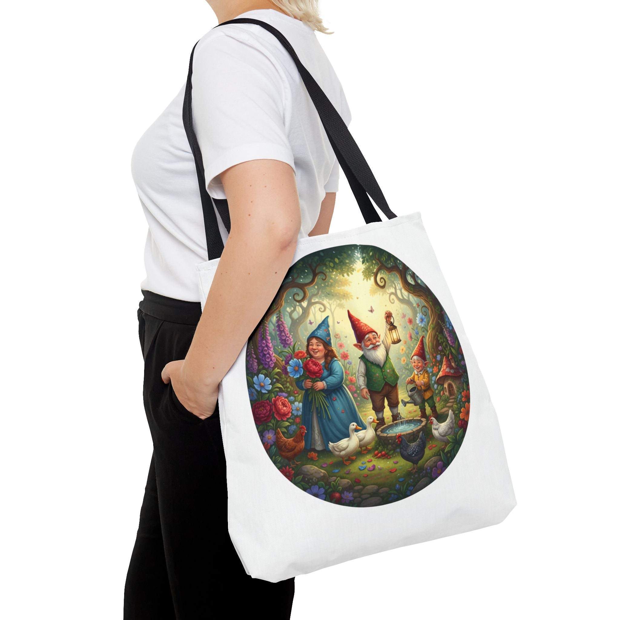 Gnome Garden Tote Bag — Whimsical Fairy Tale Circle Art