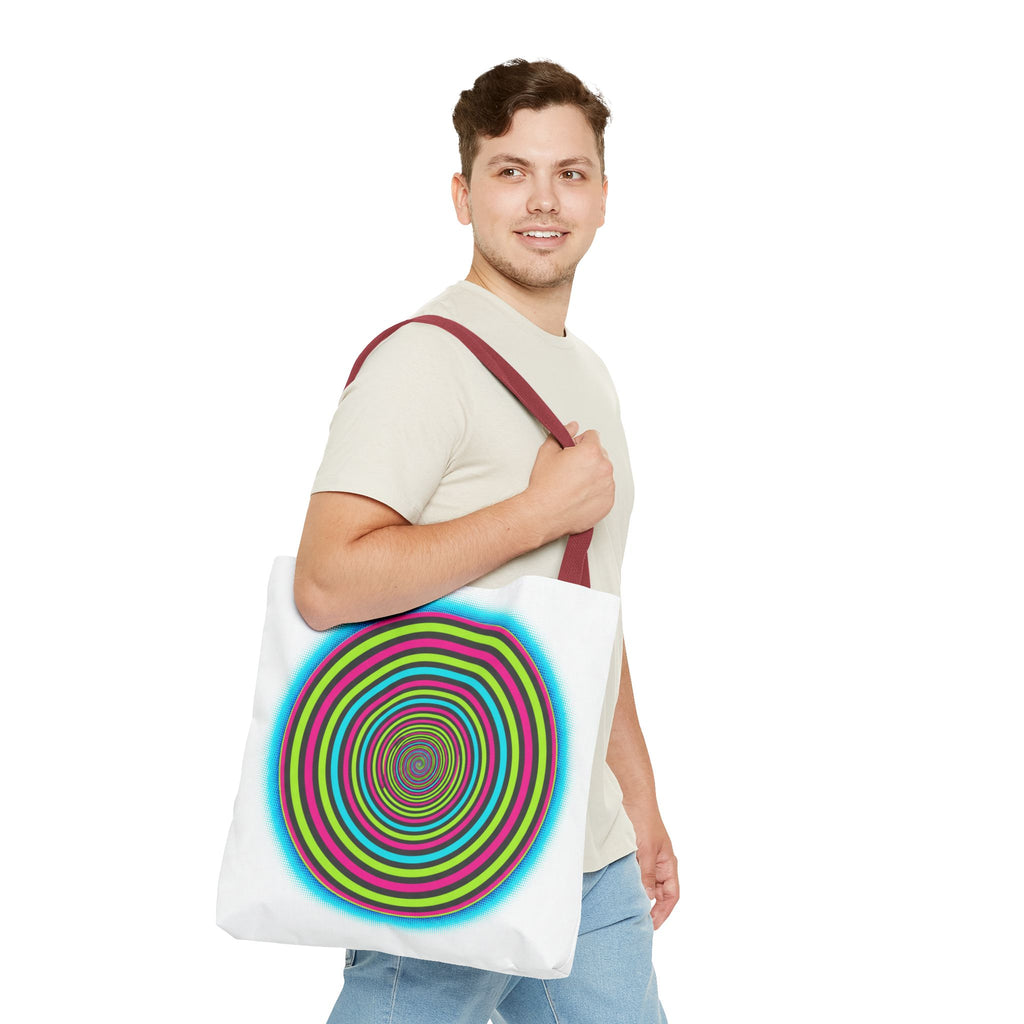 Psychedelic Spiral Tote Bag — Colorful Vortex All-Over Print Tote
