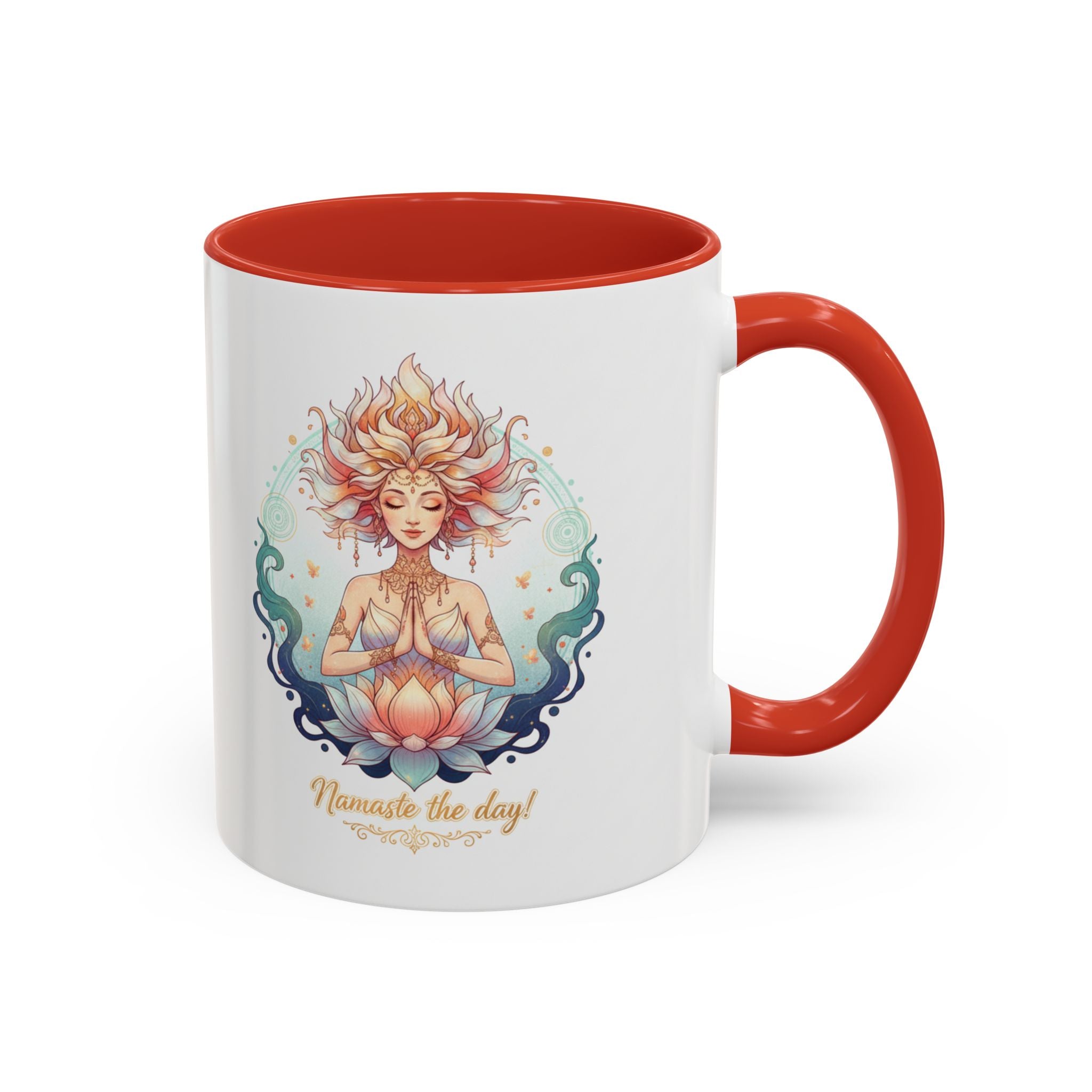 Namaste the Day Yoga Coffee Mug — Lotus Meditation Accent Mug (11/15oz)