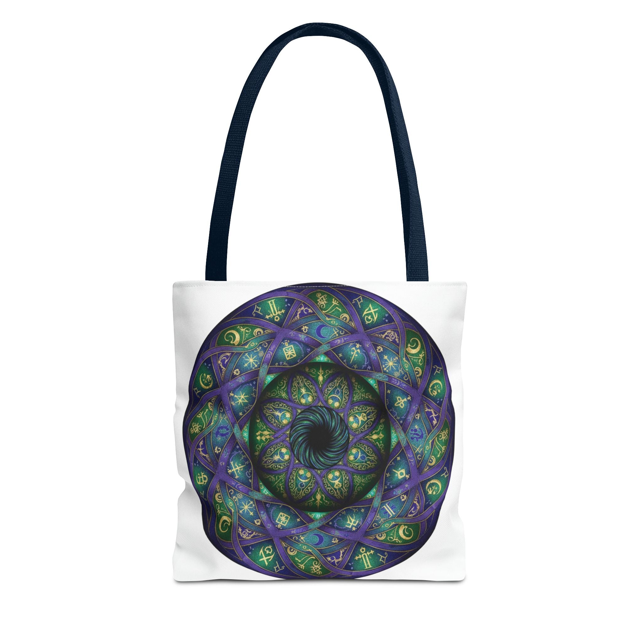 Mystic Mandala Tote Bag — Purple Green Spiral All-Over Print