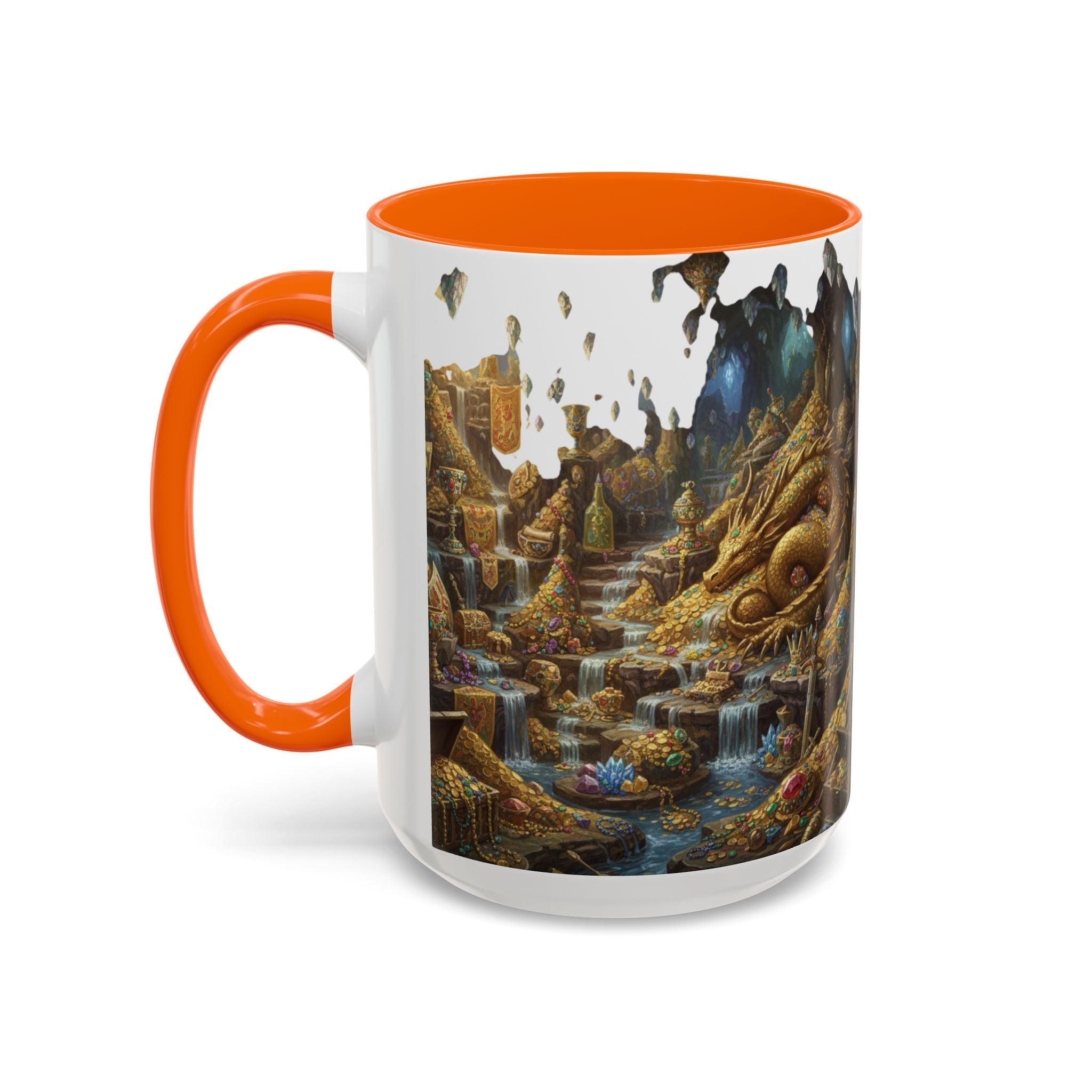 Dragon Hoard Accent Coffee Mug — Fantasy Treasure Landscape (11/15 oz)