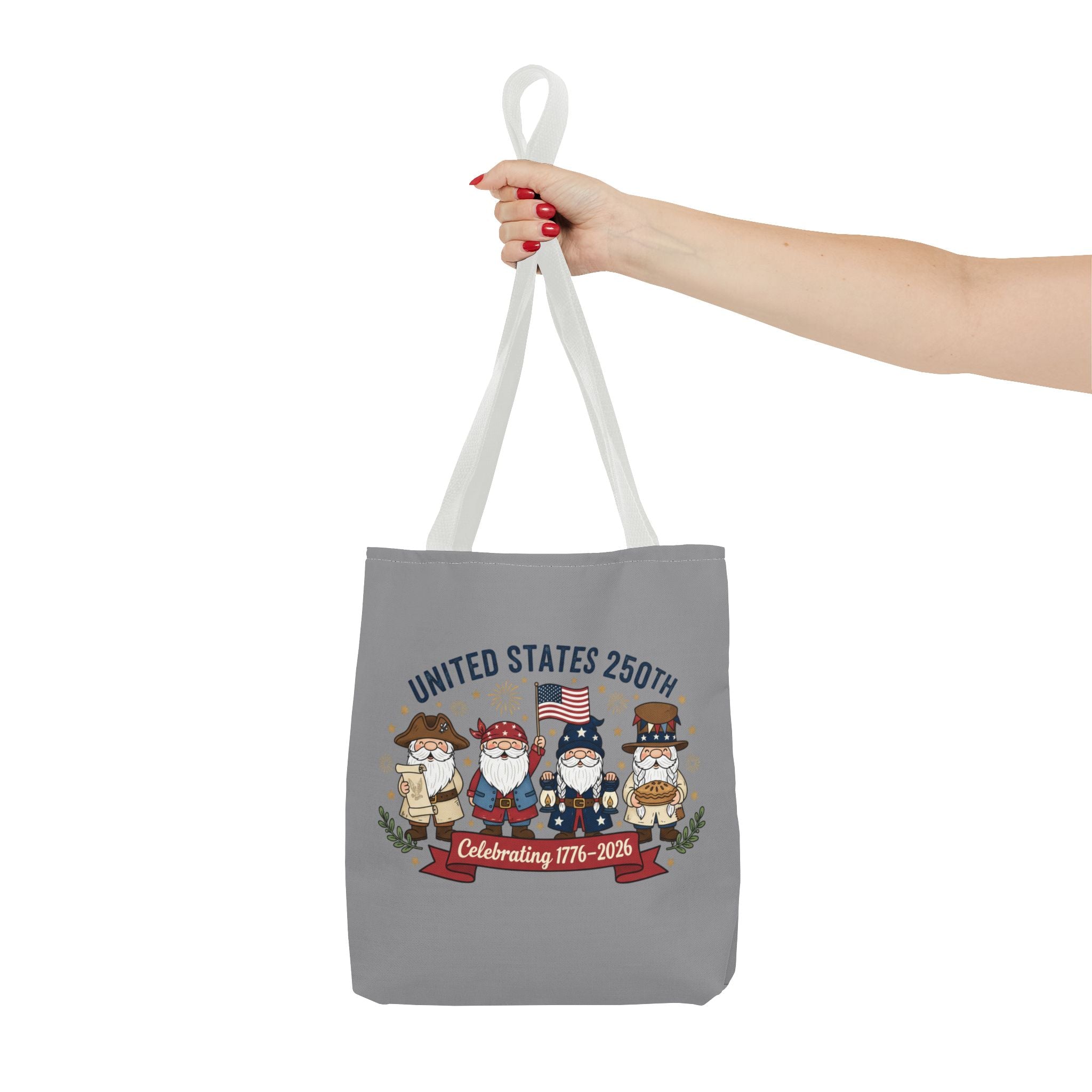 United States 250th Tote Bag — Celebrating 1776–2026 Patriotic Gnome Design