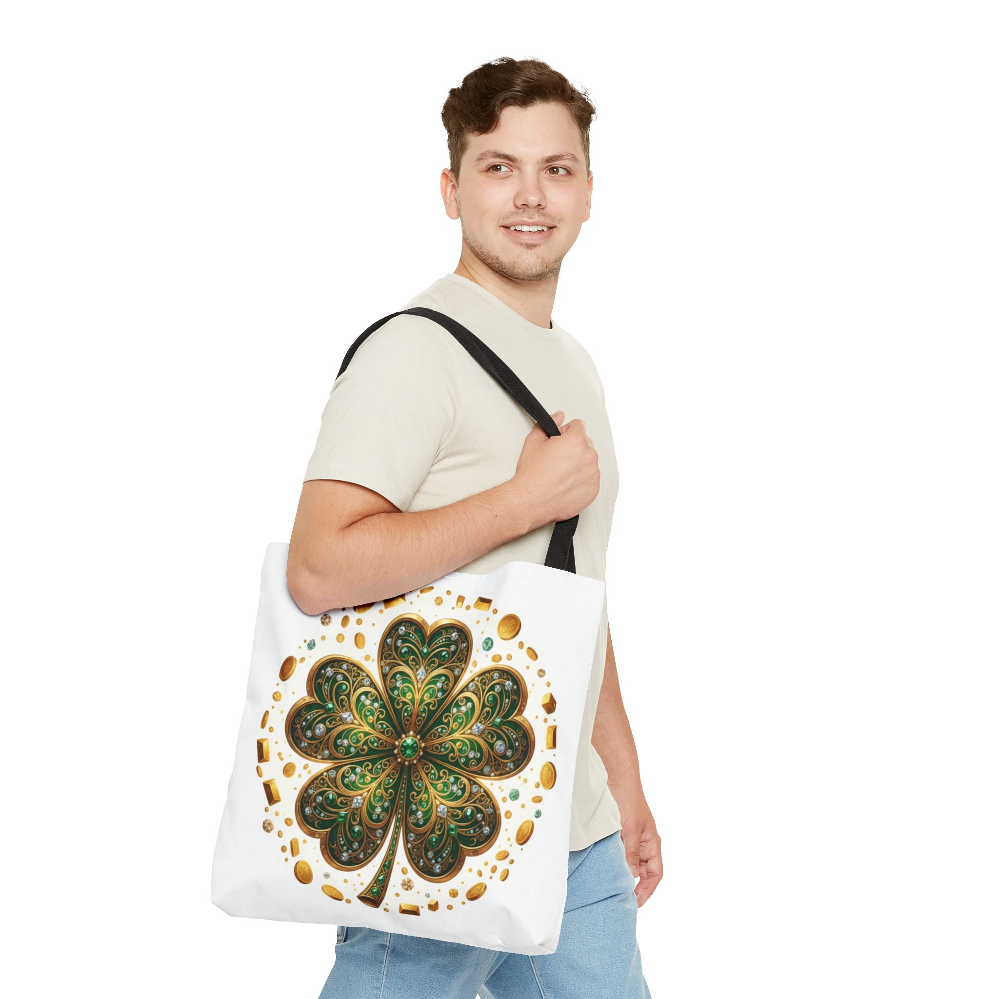 Celtic Shamrock Tote Bag — Green Four-Leaf Clover St. Patrick’s Day All-Over Print