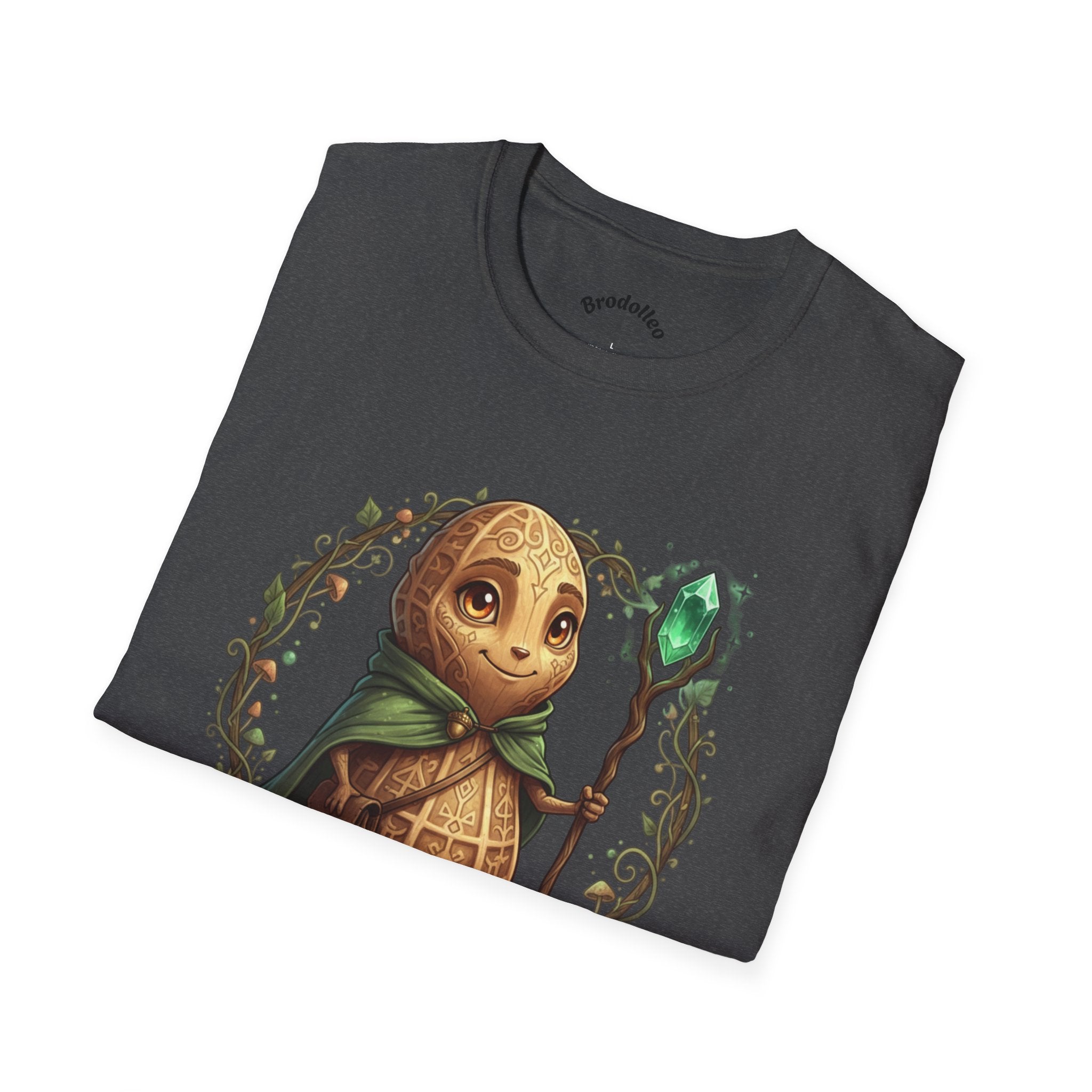 Fantasy Forest Wizard T-Shirt — Cute Turtle Mage with Emerald Staff