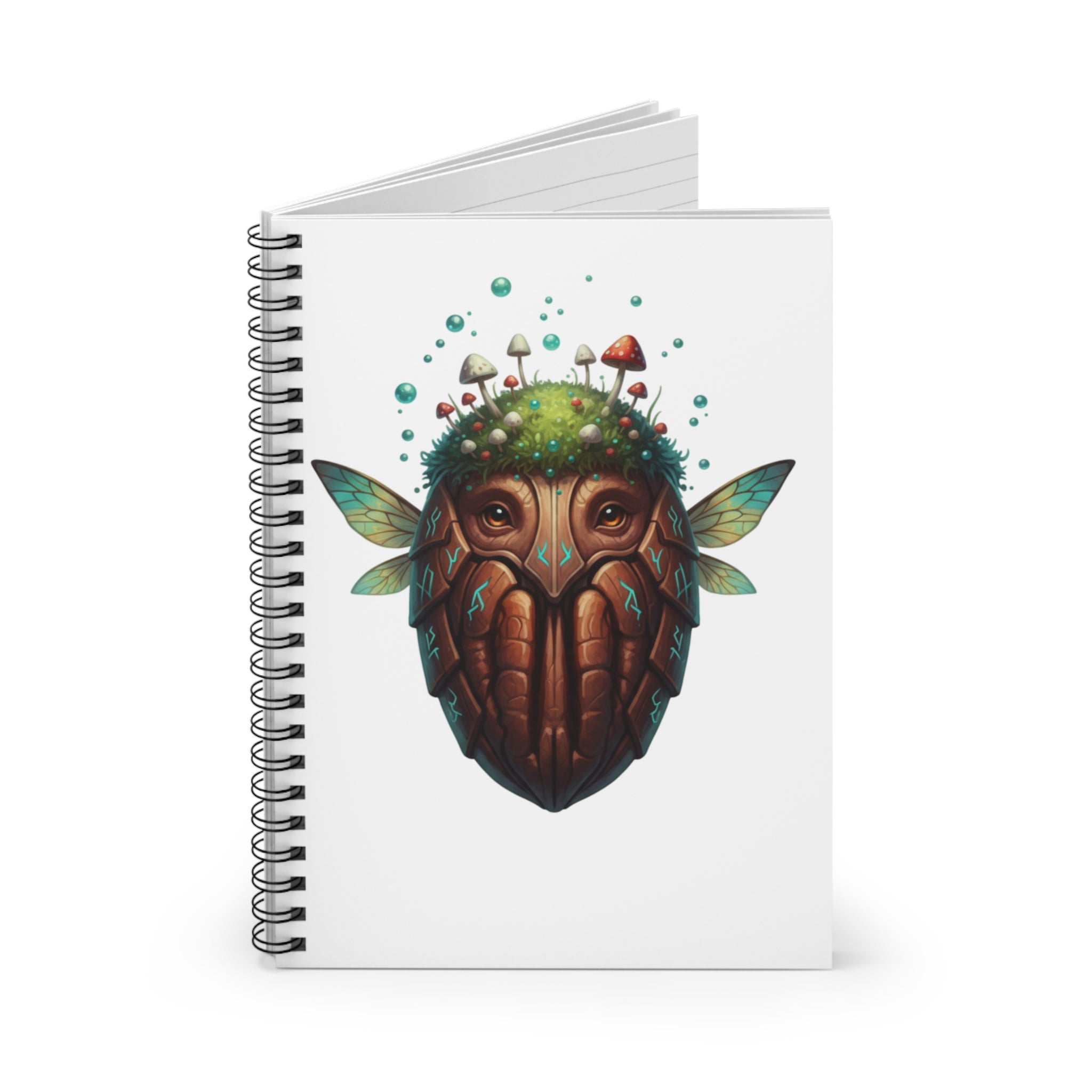 Cedar Mask Fantasy Spiral Notebook — Woodland Mushroom Art Ruled Journal