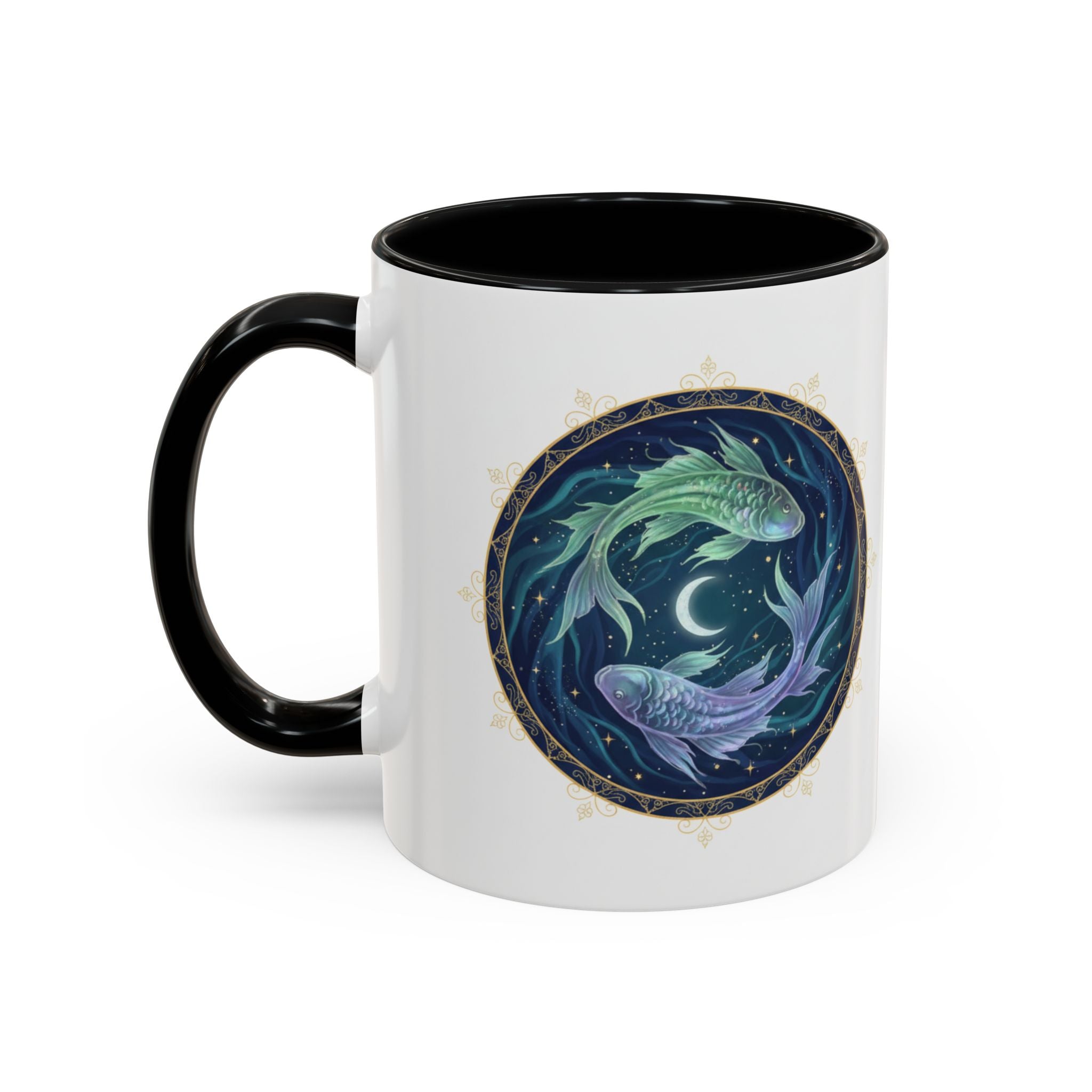 Koi Yin Yang Coffee Mug — Celestial Fish Moon Ceramic Accent Mug (11/15oz)