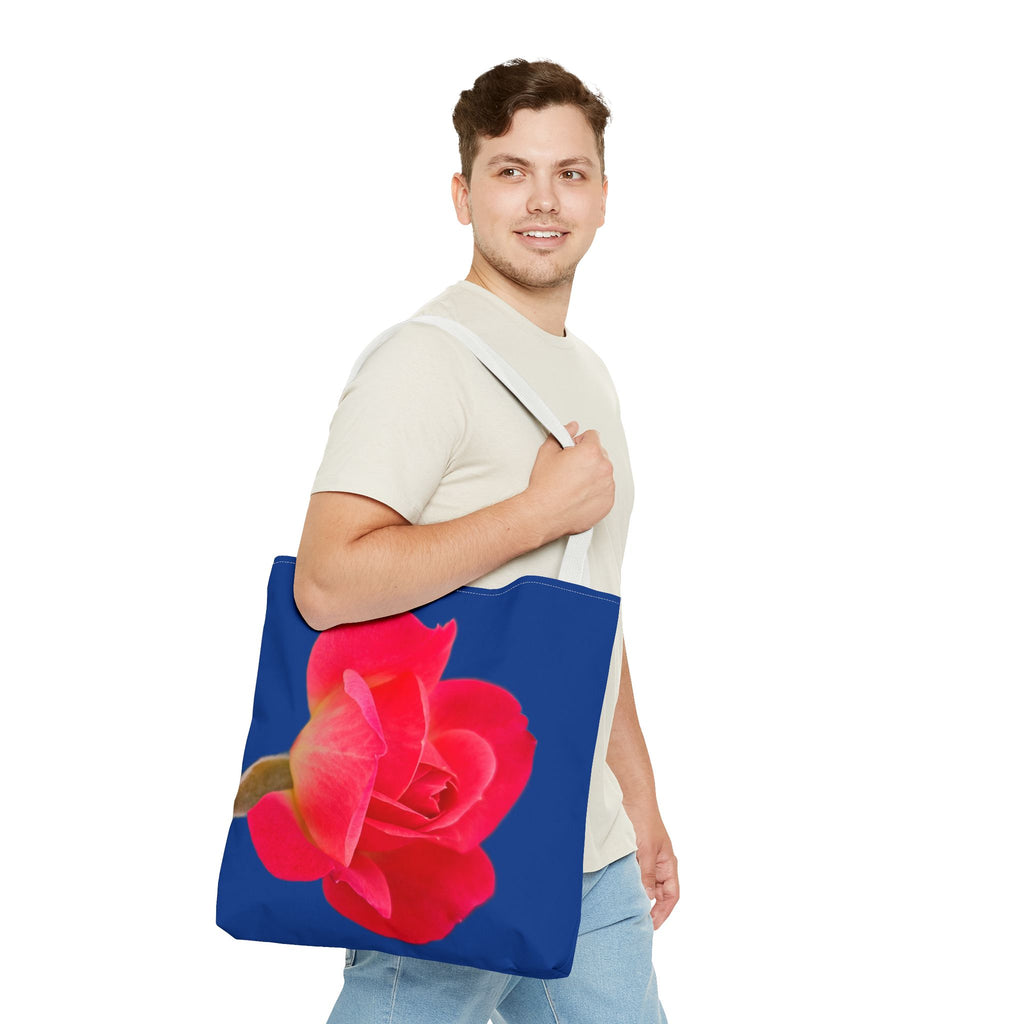 Pink Rose Floral Tote Bag – Vibrant Blue Background AOP