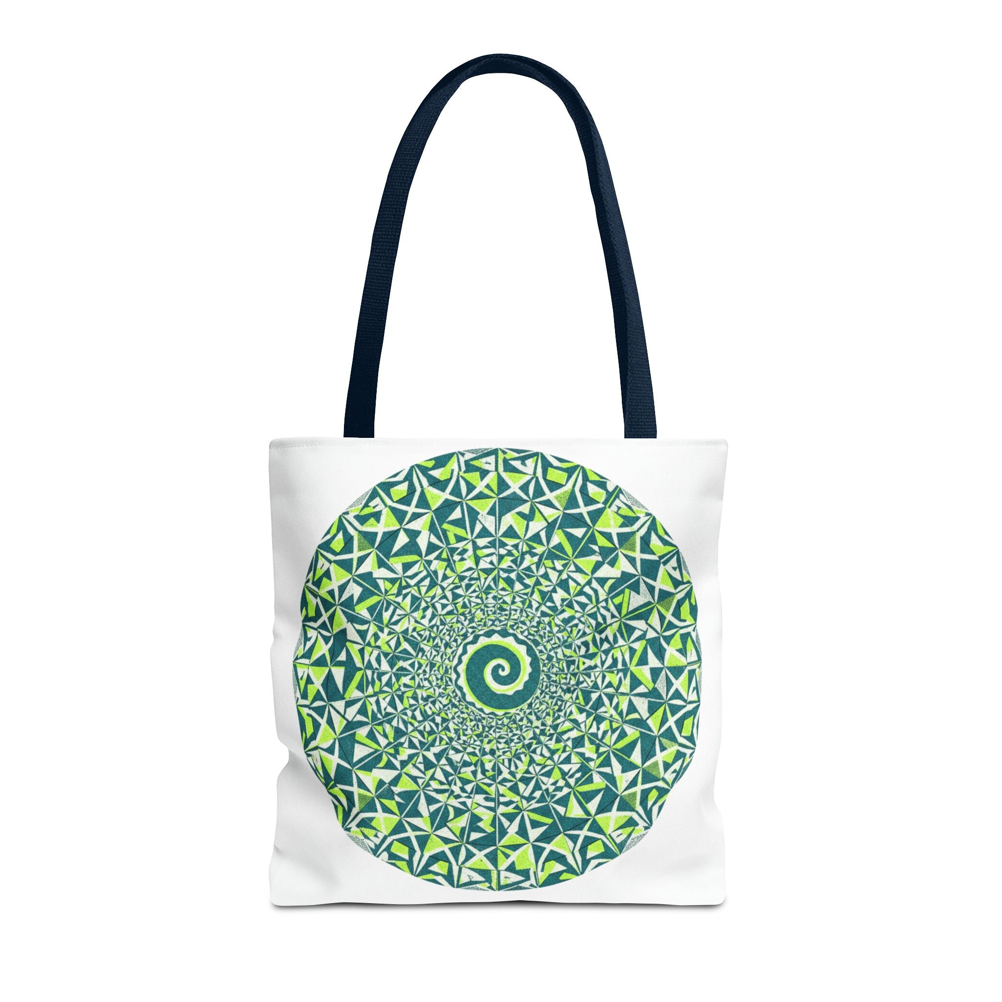 Spiral Mandala Tote Bag — Green Geometric All-Over Print Tote