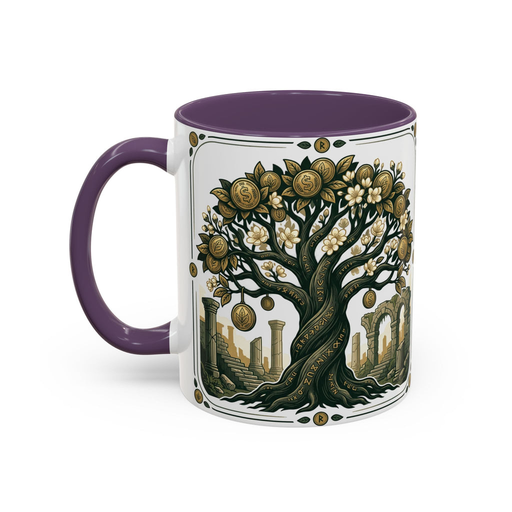 Ornate Tree of Coins Coffee Mug — Gold Ruins Accent Ceramic Mug (11/15oz)