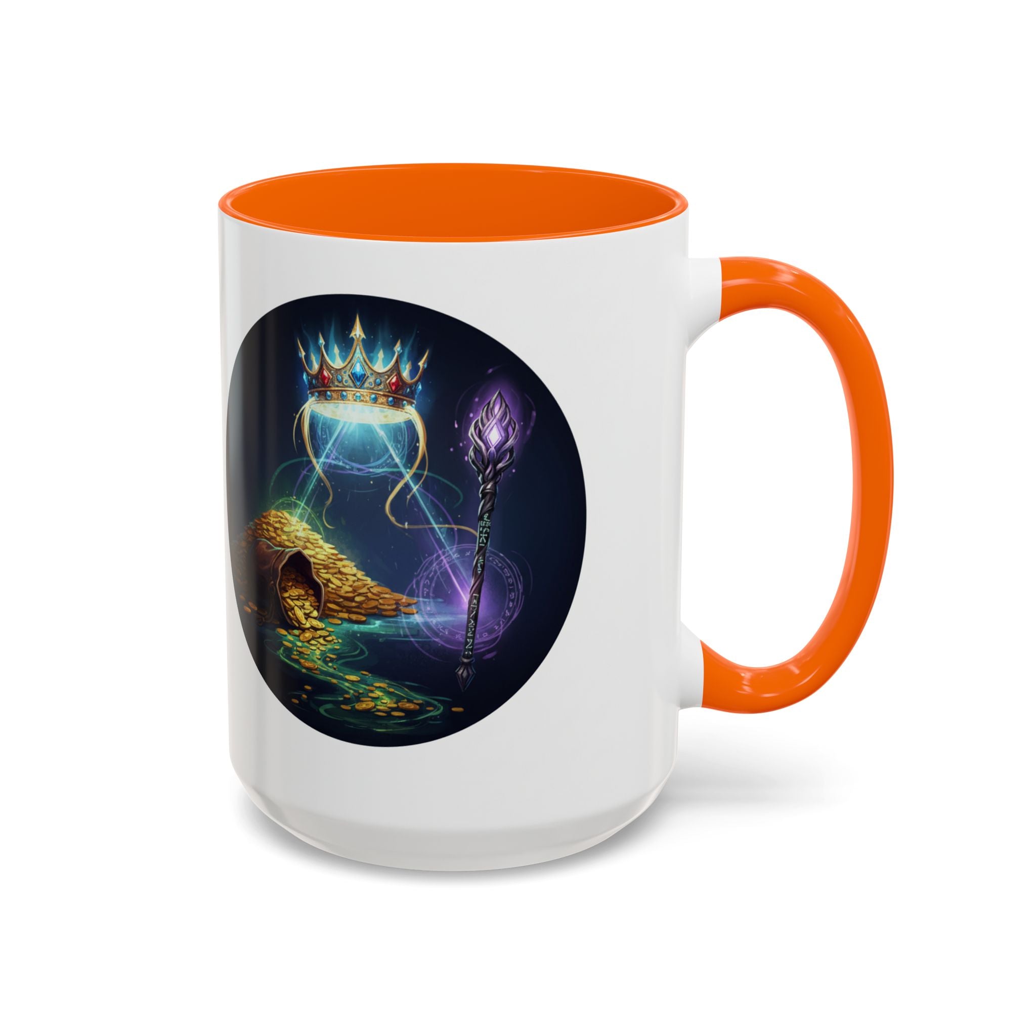 Magic Crown Coffee Mug — Fantasy Wizard Staff & Spilled Gold Accent Mug (11/15 oz)