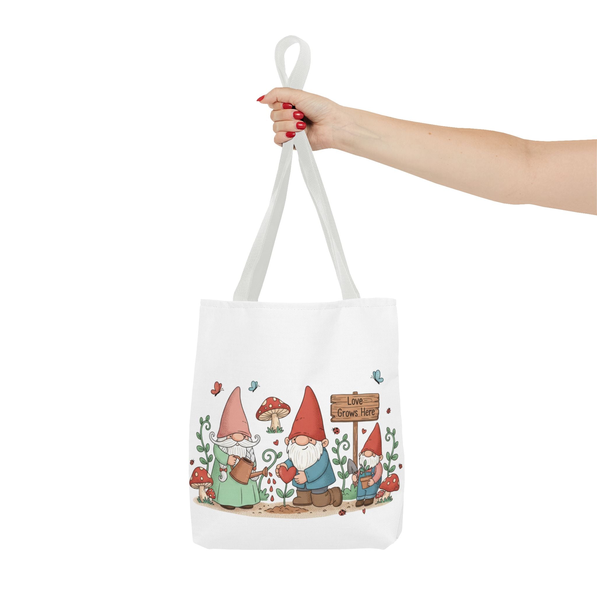 Gnome Garden Tote Bag — Cute Gardening Gnomes "Love Grows Here" Canvas Tote