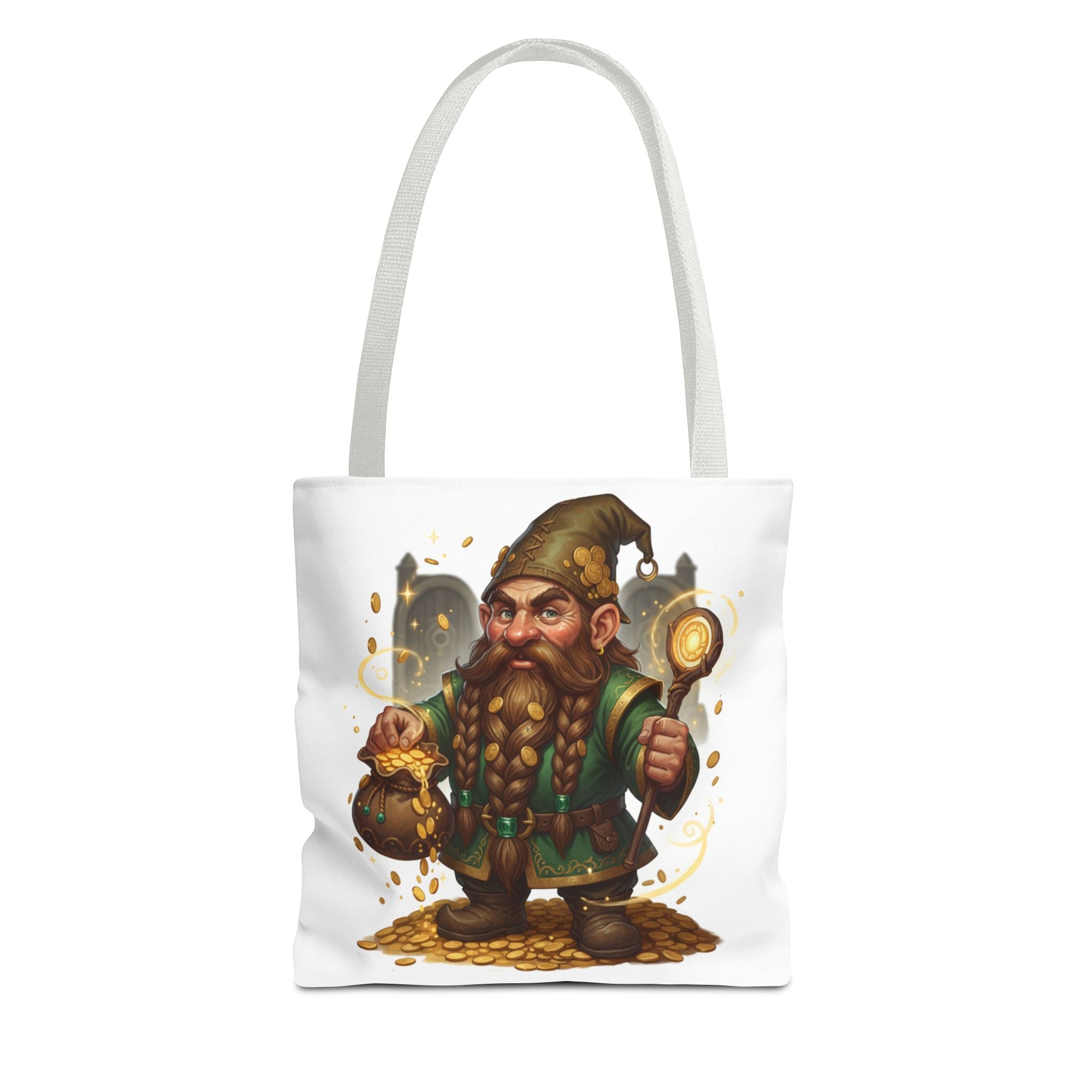 Gnome Goldkeeper Tote Bag – Fantasy Dwarf Coin Lover All-Over Print Tote