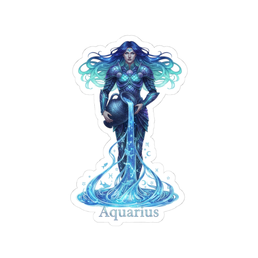 Aquarius Zodiac Kiss-Cut Sticker — Mystical Water-Bearer Laptop Decal