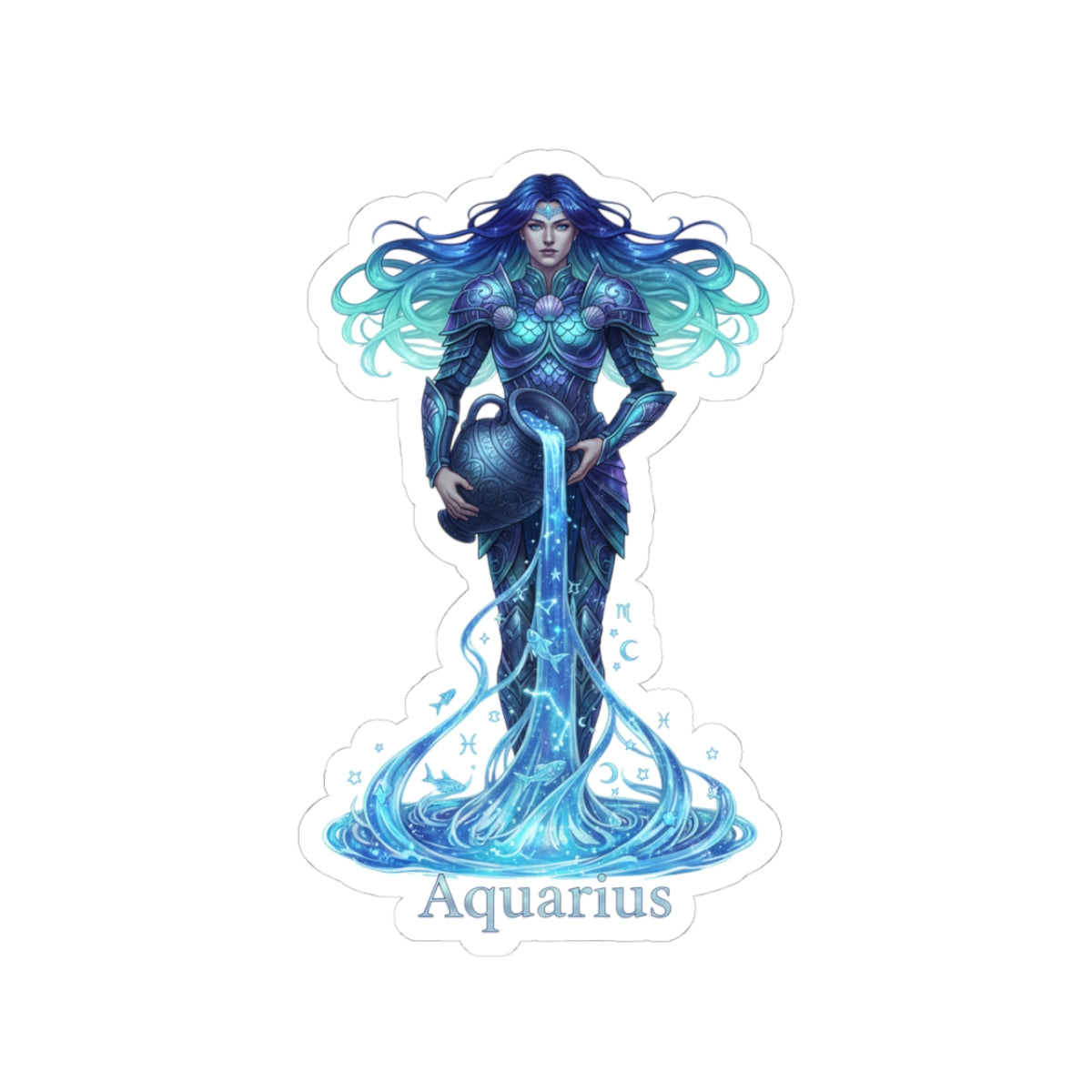 Aquarius Zodiac Kiss-Cut Sticker — Mystical Water-Bearer Laptop Decal