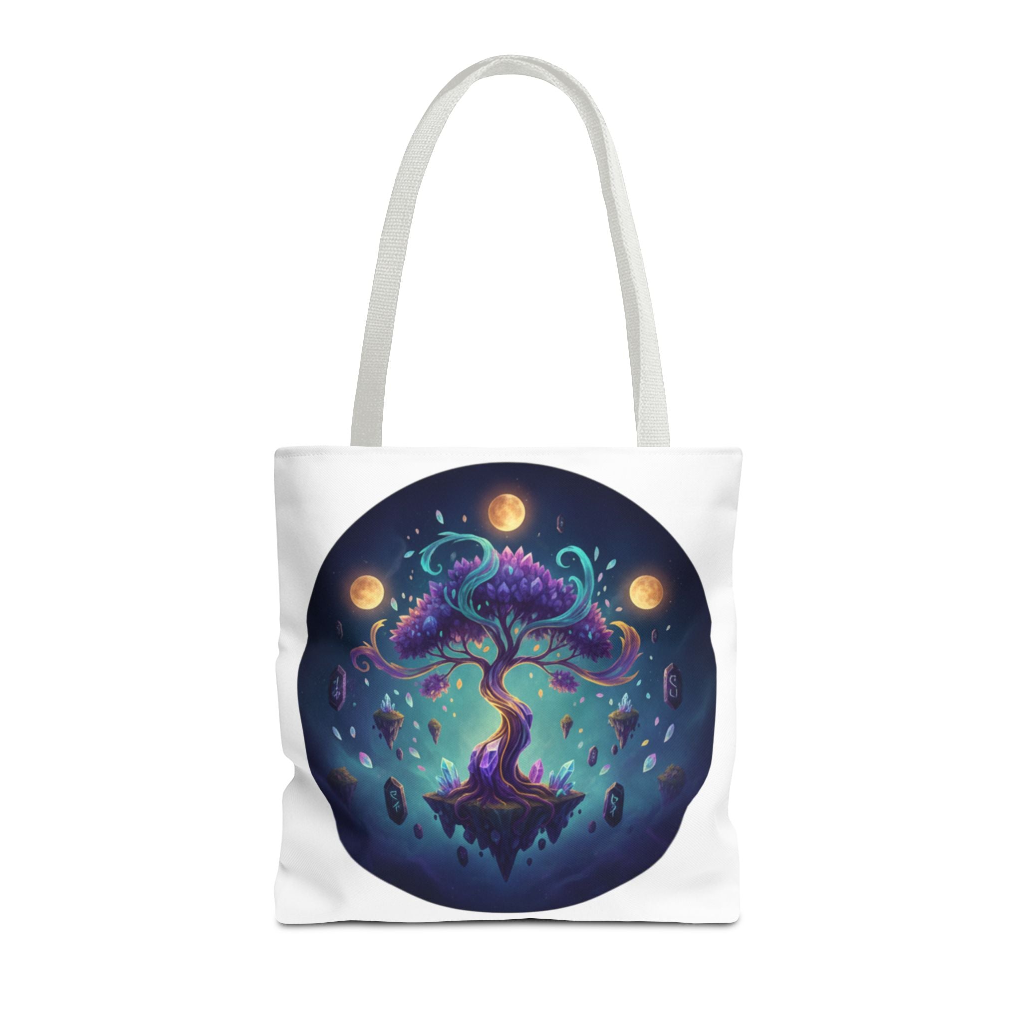 Mystic Floating Tree Tote Bag — Cosmic Moonlight Illustration All-Over Print