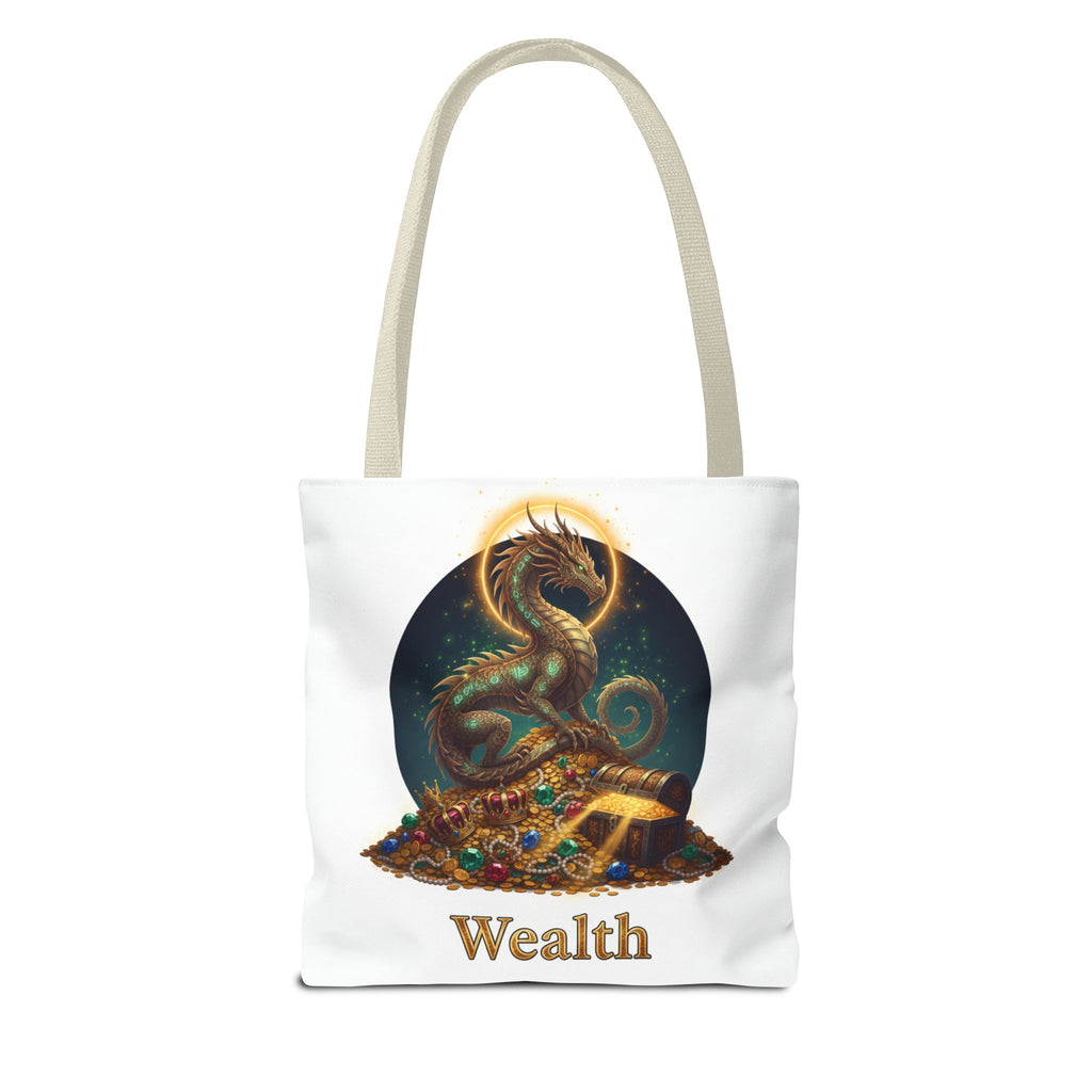 Wealth Dragon Tote Bag — Fantasy Dragon Treasure Illustration Tote