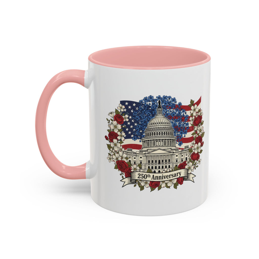 Capitol 250th Anniversary Accent Coffee Mug – Patriotic American Flag Floral Design (11/15oz)