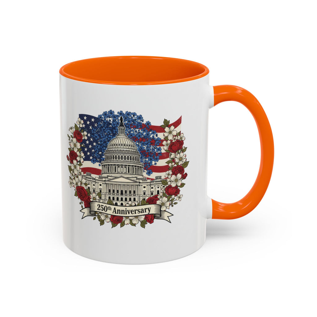 Capitol 250th Anniversary Accent Coffee Mug – Patriotic American Flag Floral Design (11/15oz)