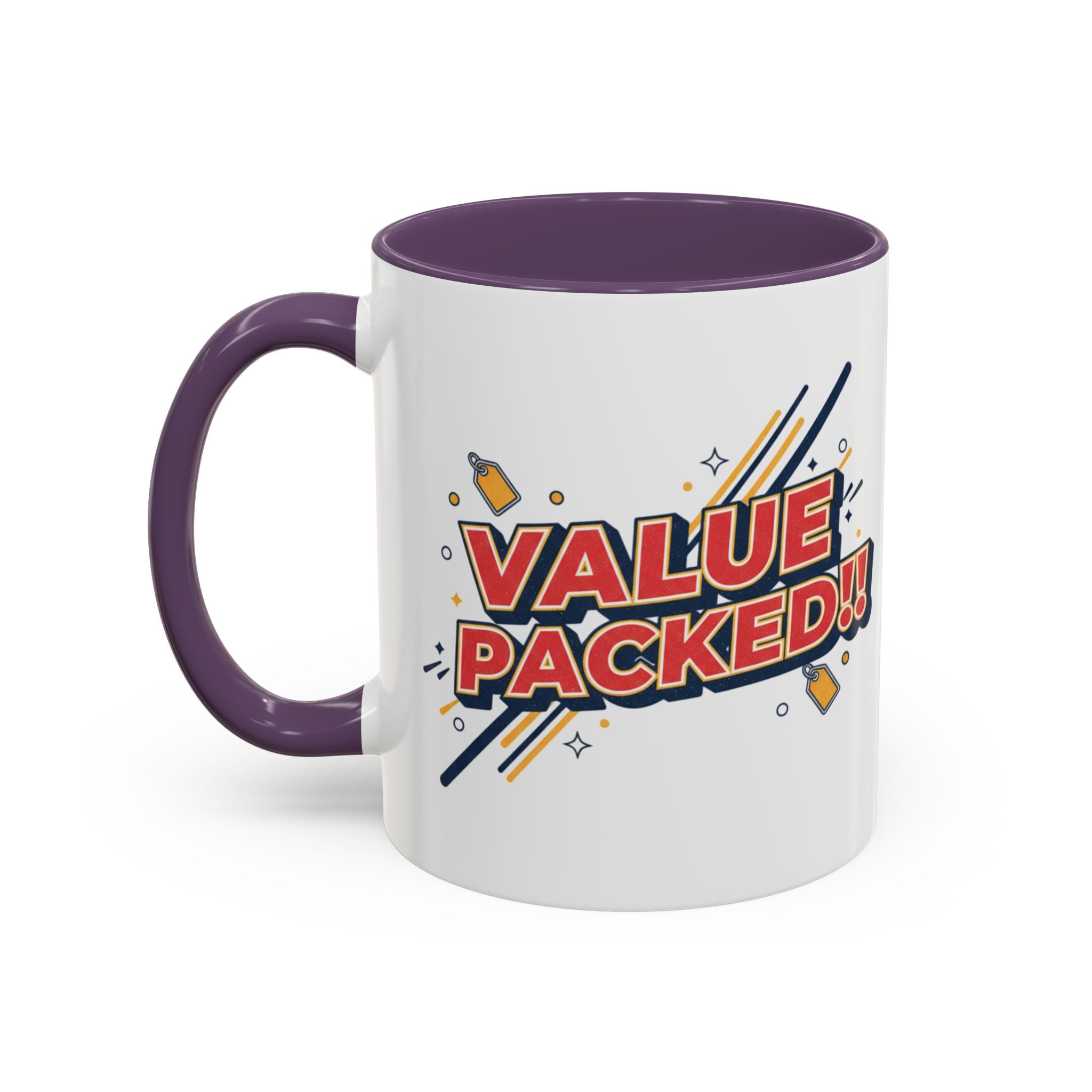 Value Packed!! Accent Coffee Mug — Bold Retro Comic Graphic (11/15 oz)