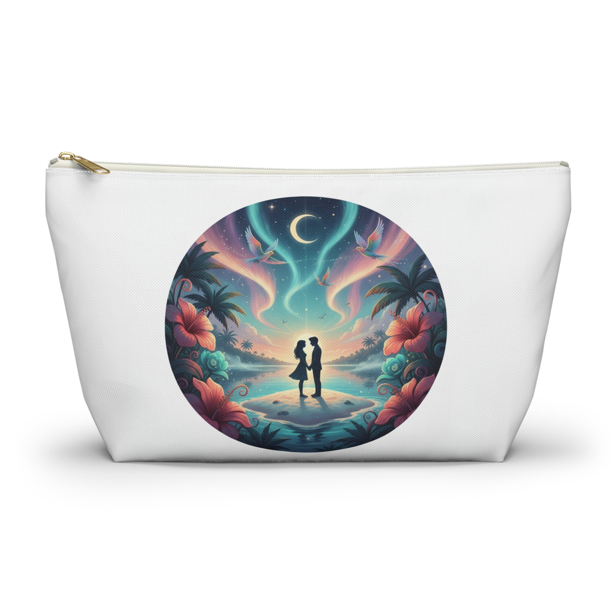 Romantic Beach Sunset Accessory Pouch — Couple Silhouette Makeup Bag