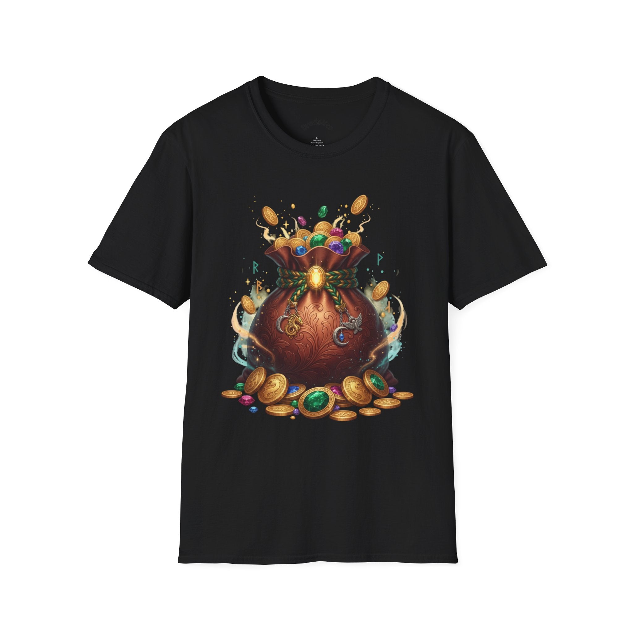 Treasure Pouch T-Shirt — Gold Coins & Gems Fantasy Graphic Tee