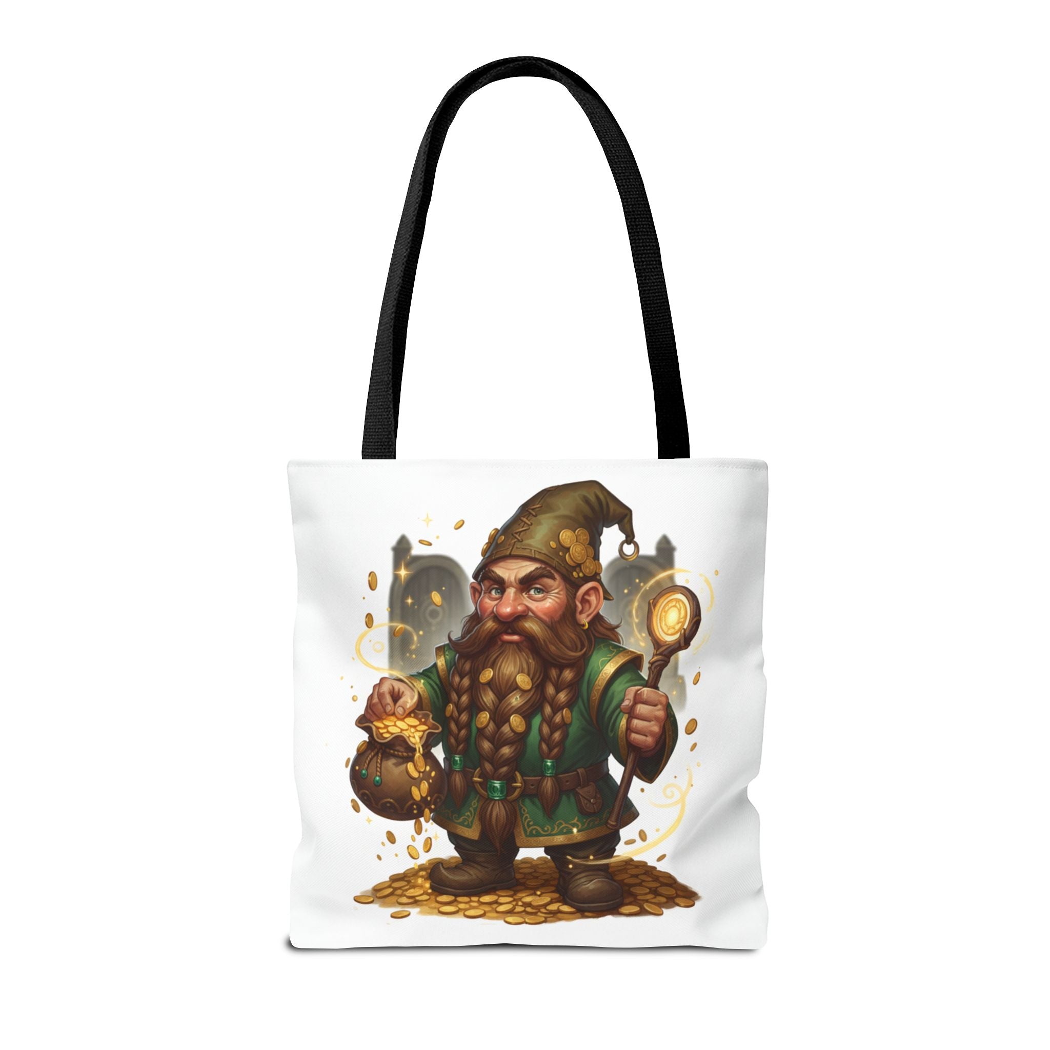 Gnome Goldkeeper Tote Bag – Fantasy Dwarf Coin Lover All-Over Print Tote