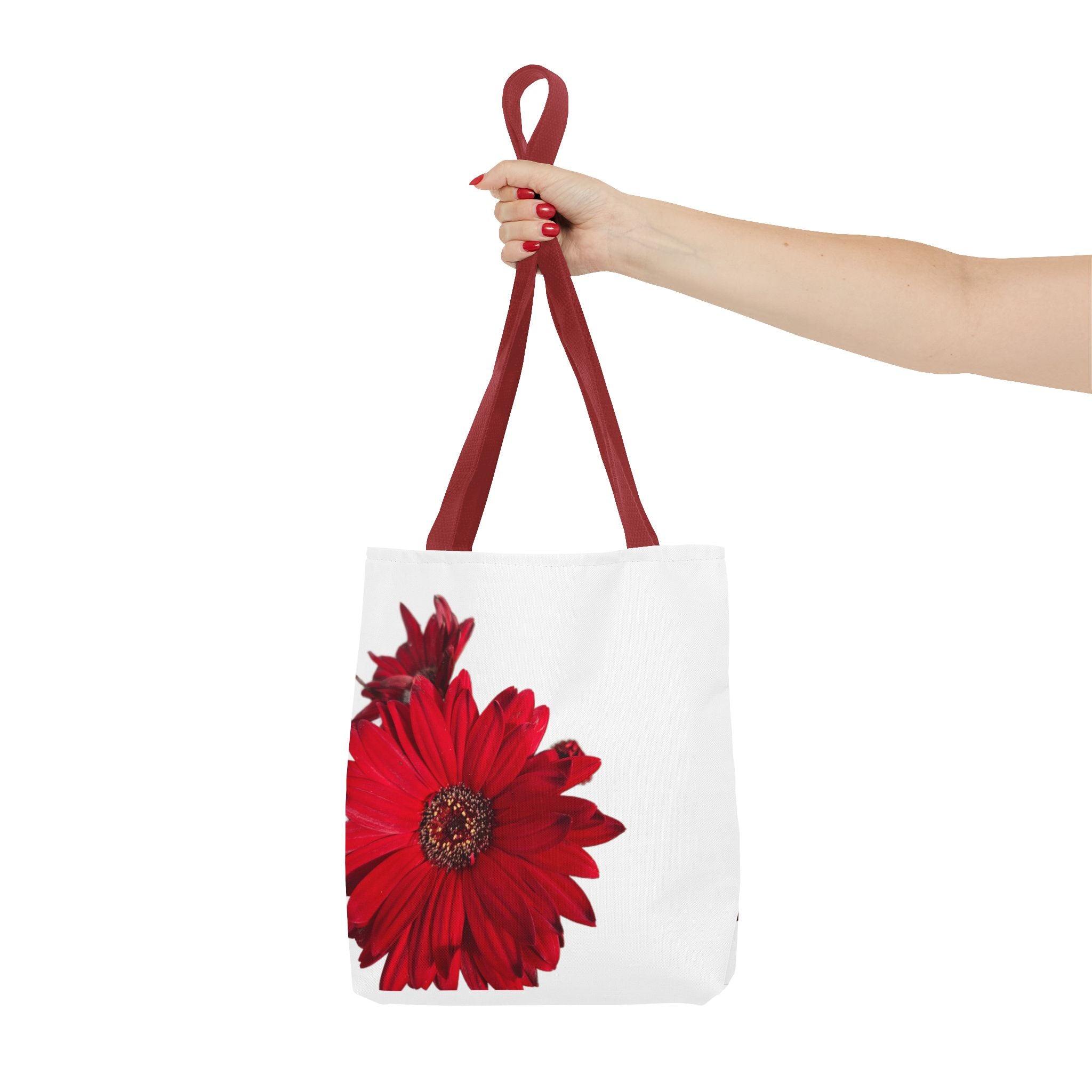 Red Gerbera Floral Tote Bag – Bright Daisy Print Canvas Tote