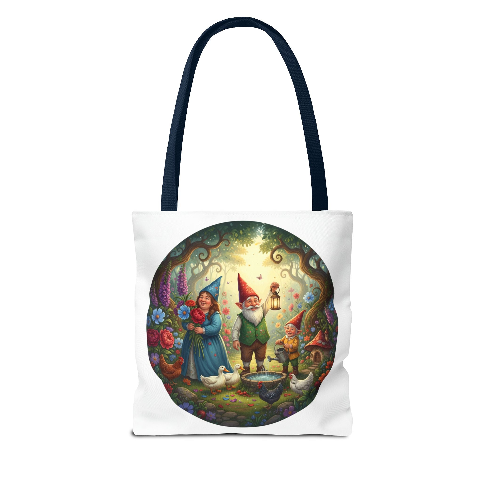 Gnome Garden Tote Bag — Whimsical Fairy Tale Circle Art