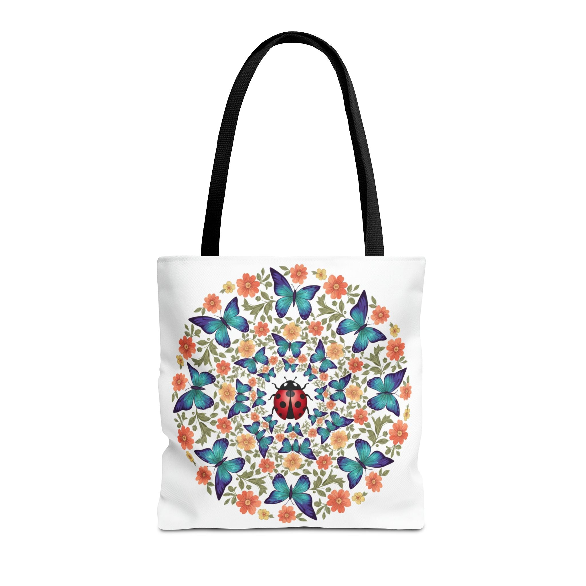 Butterfly & Ladybug Floral Tote Bag – Boho Mandala AOP Beach & Market Bag