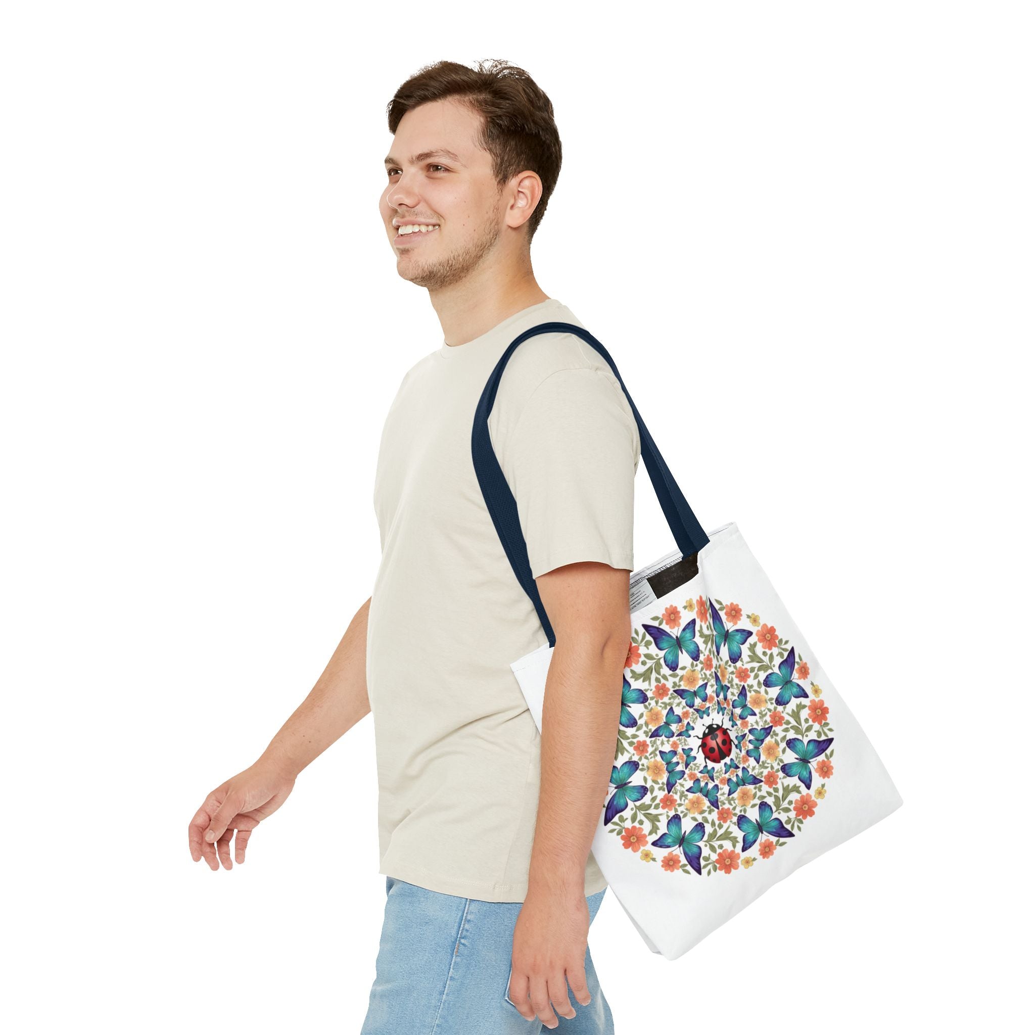 Butterfly & Ladybug Floral Tote Bag – Boho Mandala AOP Beach & Market Bag