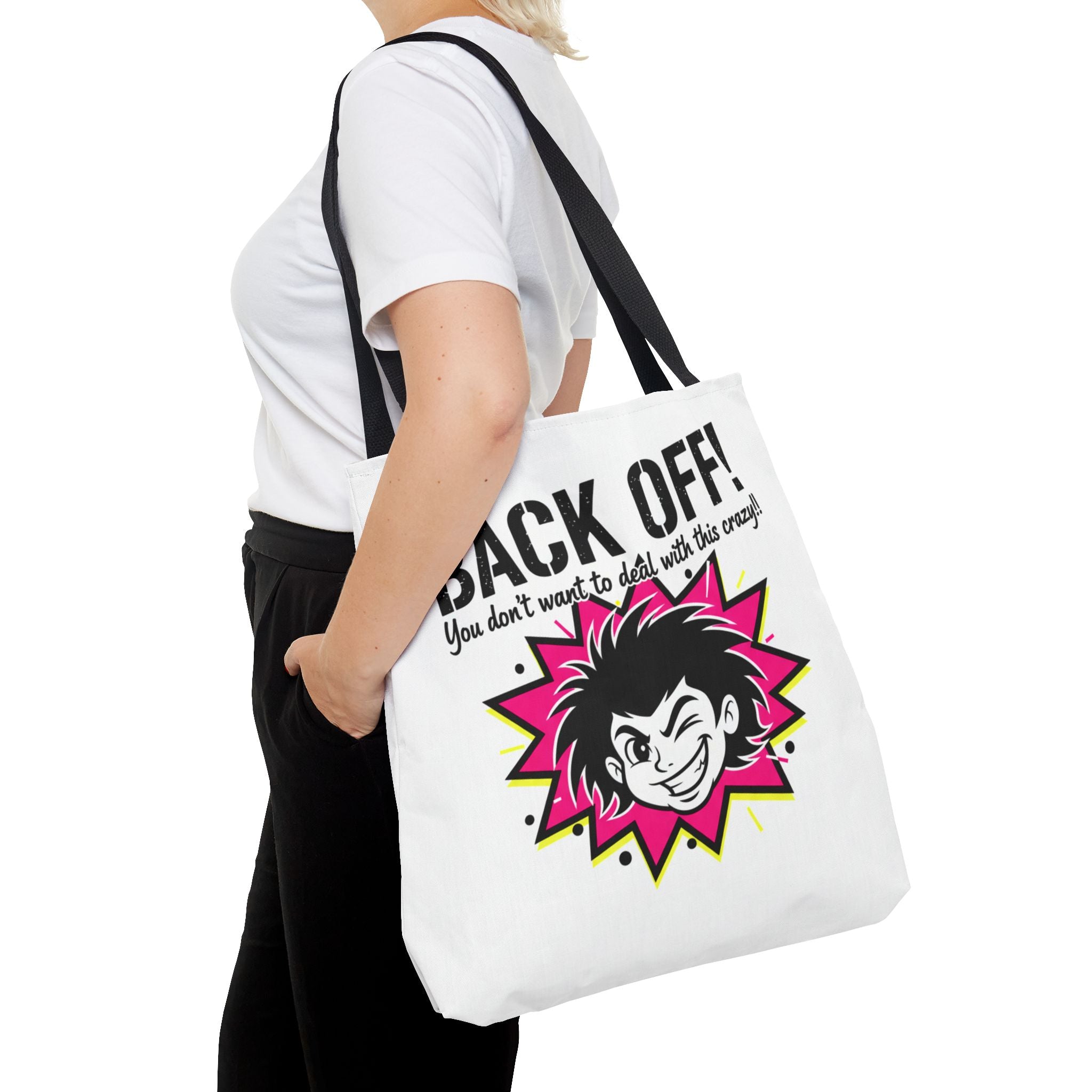 Back Off! Graphic Tote Bag — Funny Retro Punk Design