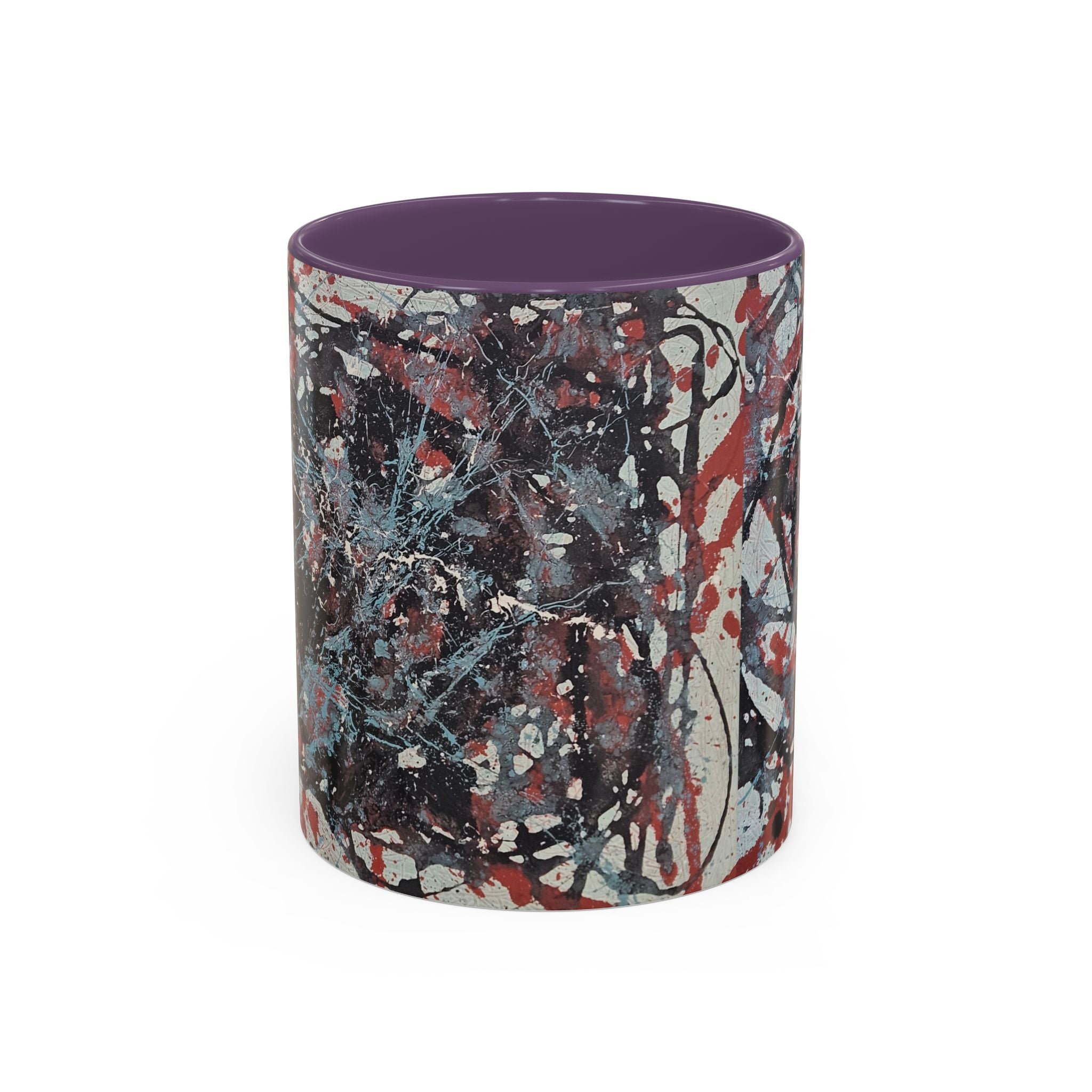 Abstract Splatter Accent Coffee Mug — Red, Black & White Artistic Design (11/15oz)