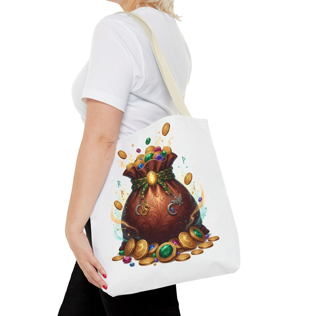 Treasure Pouch Tote Bag — Colorful Gem & Gold Coin All-Over Print Tote