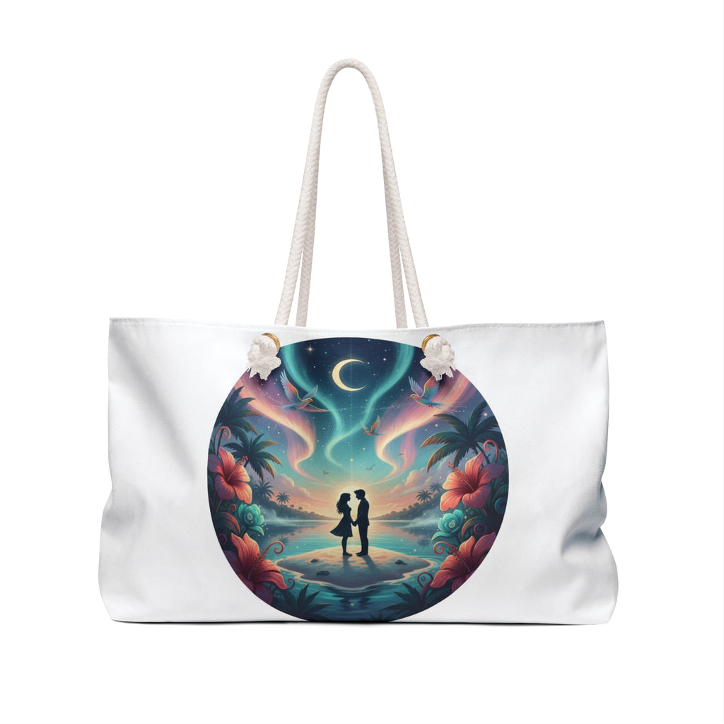Romantic Tropical Night Weekender Bag — Couples Silhouette Beach Tote