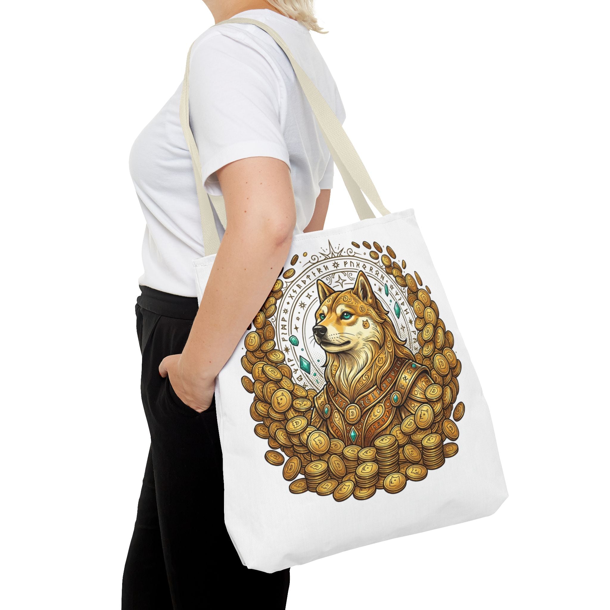 Dogecoin Shiba Inu Coin Pile Tote Bag — Crypto Meme Art Tote
