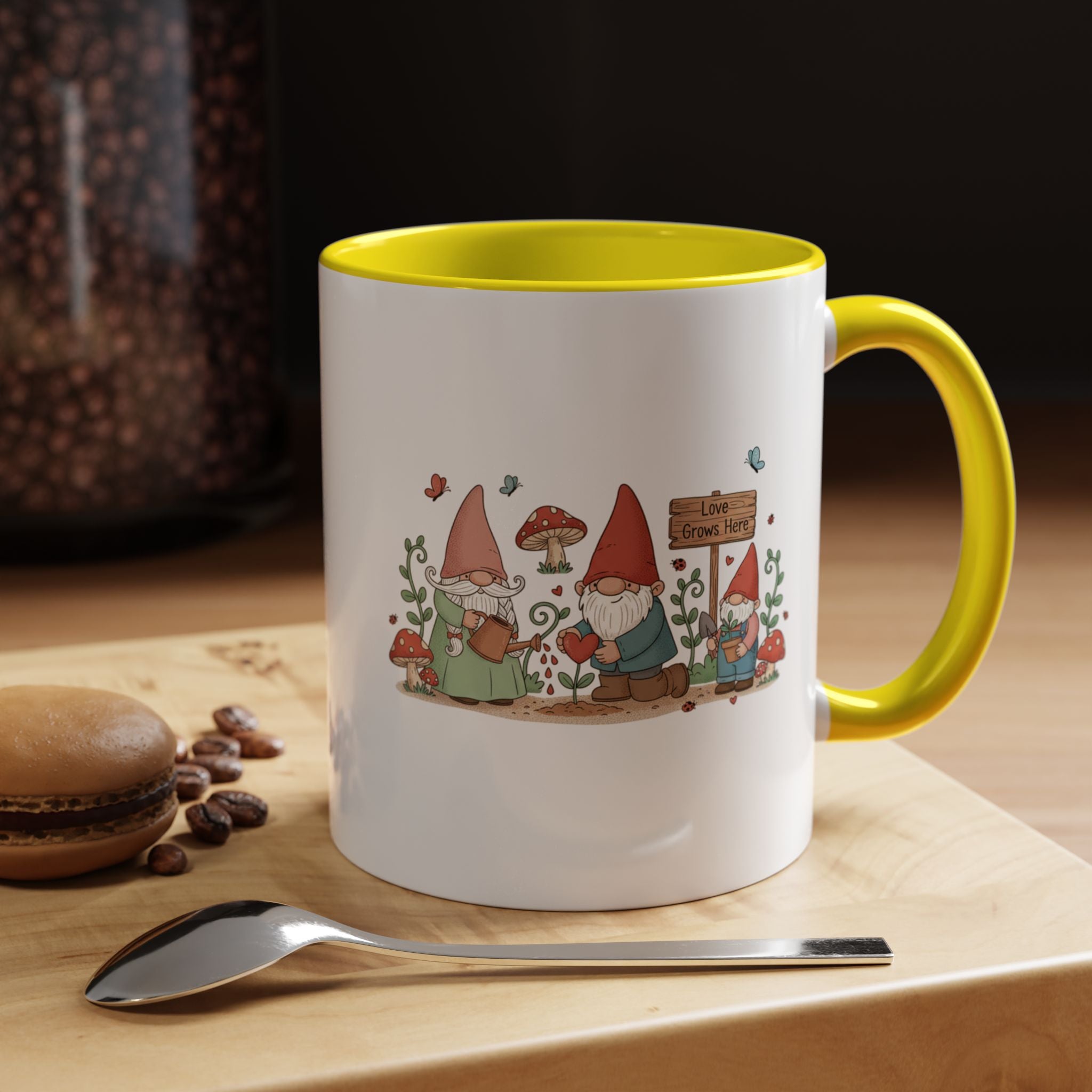 Gnome Garden Coffee Mug — Cute ‘Love Grows Here’ Accent Mug