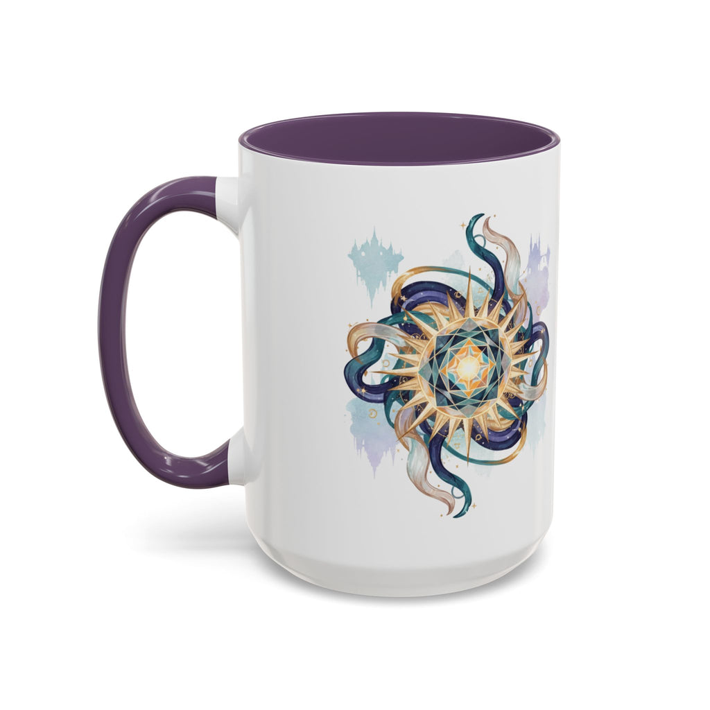 Celestial Nautilus Accent Coffee Mug — Ocean Sun Compass Art (11/15oz)