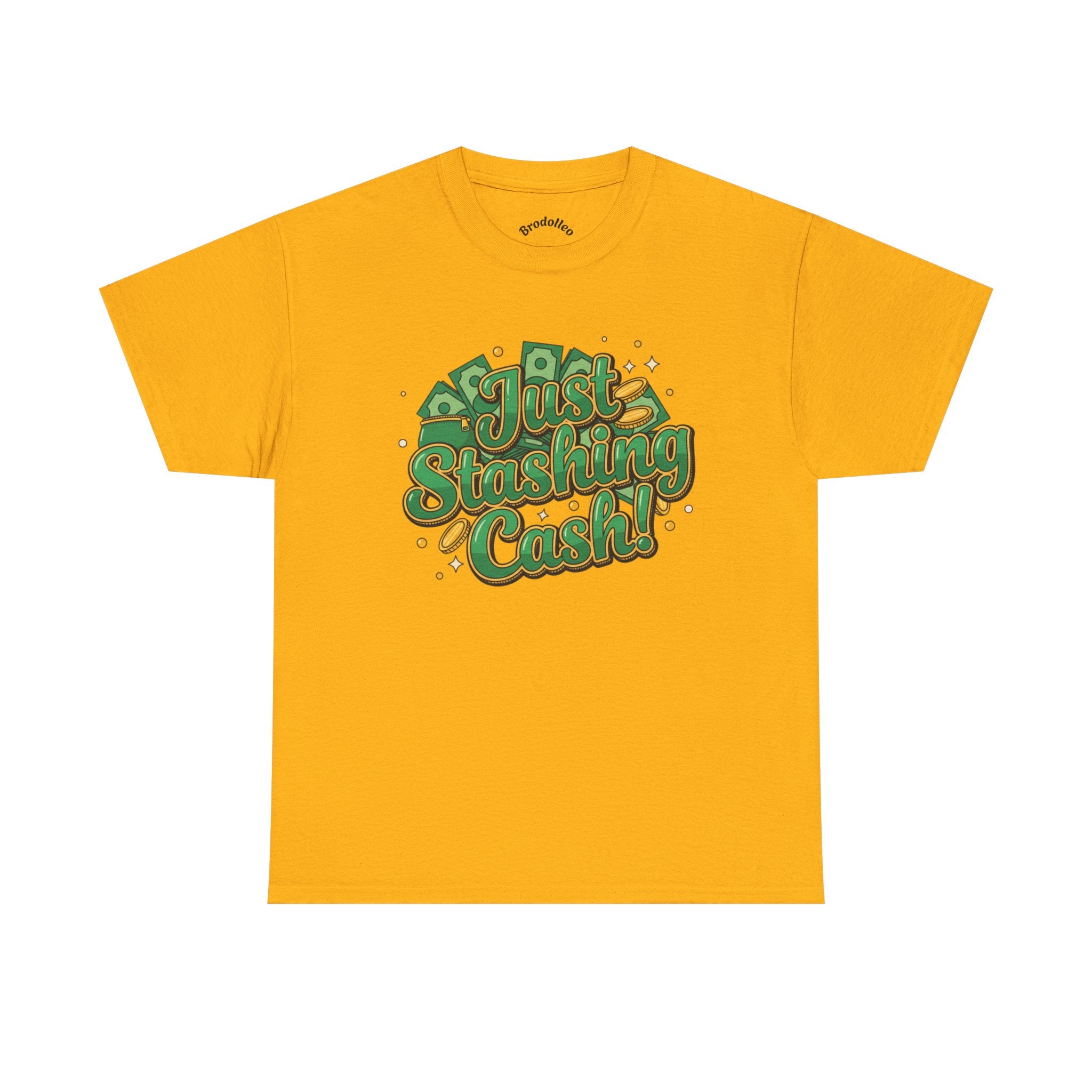 T‑Shirt — “Just Stashing Cash!” Retro Script Money Graphic Tee