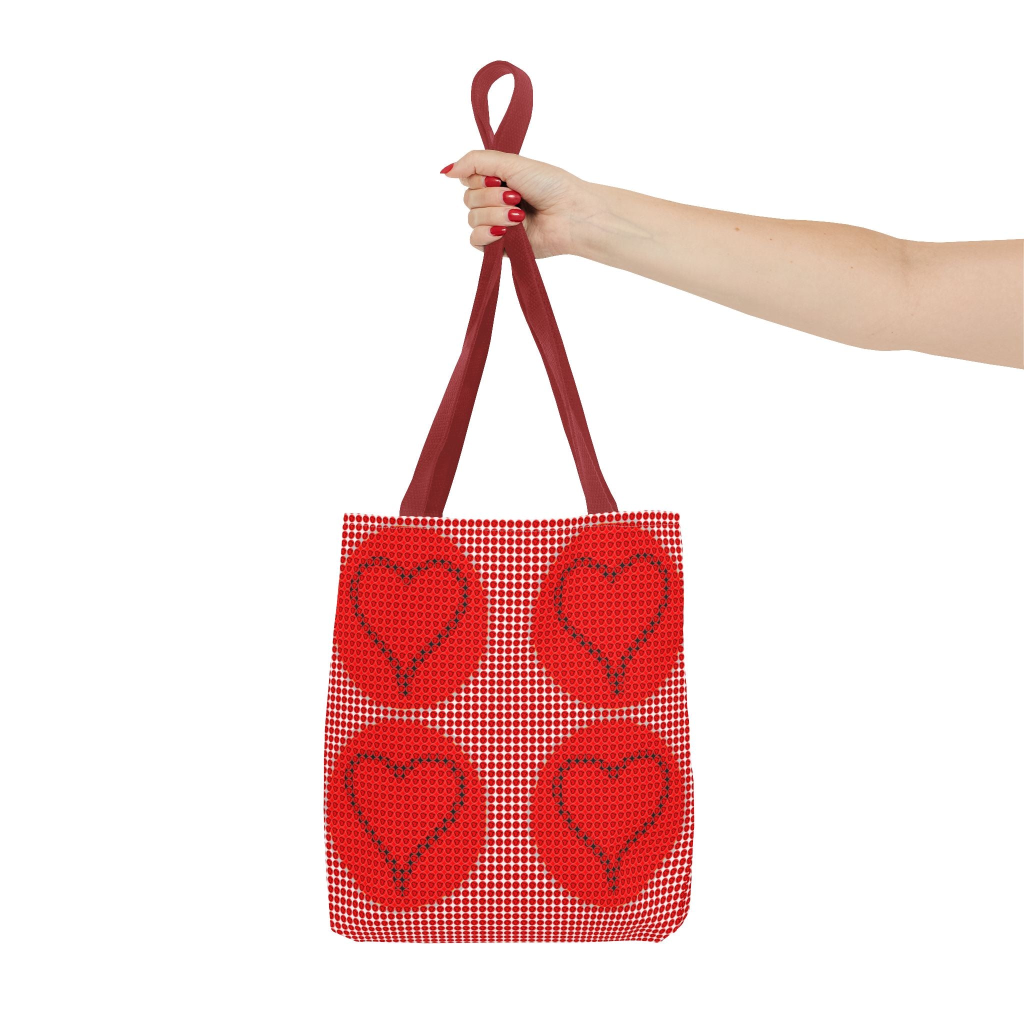 Heart Pattern Tote Bag — Red Valentine All-Over Print Canvas Tote