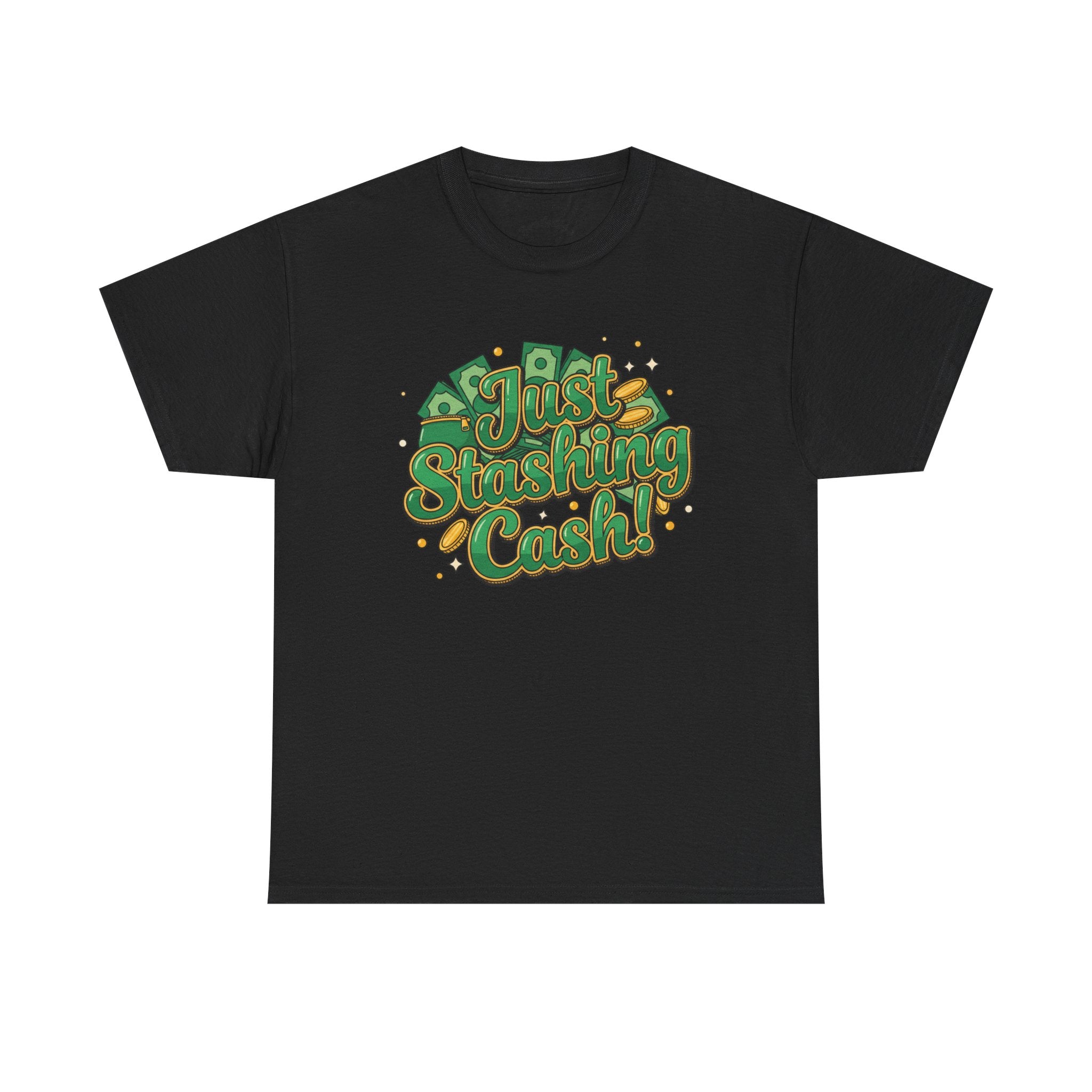 T‑Shirt — “Just Stashing Cash!” Retro Script Money Graphic Tee